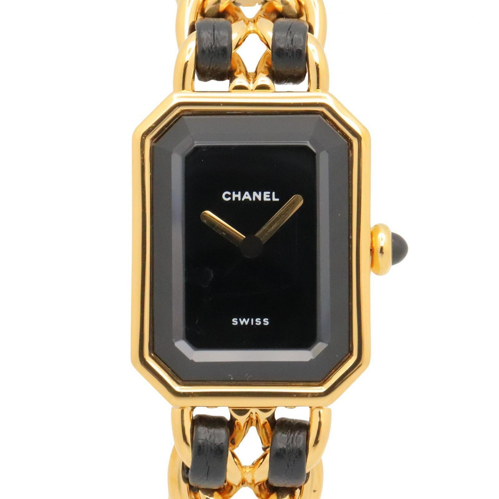 Chanel CHANEL PremiÃ¨re S Watch, Gold Plated (GP), Leather Strap, Women's, Black, H0001