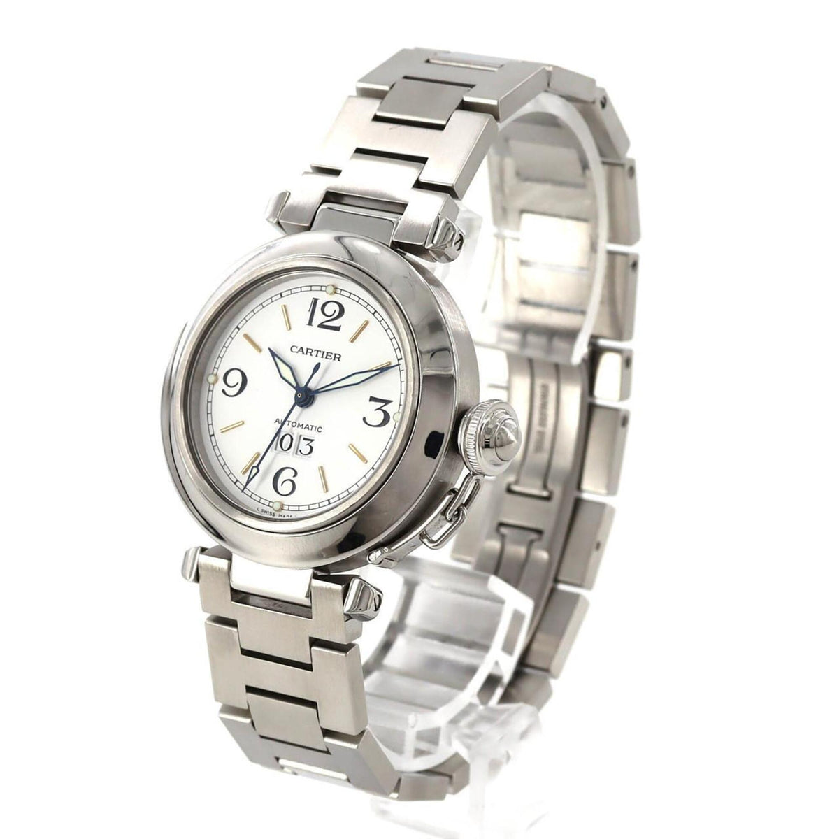 Cartier Pasha C Grande Datum W31044M7 Weiß Zifferblatt 35 mm Uhr