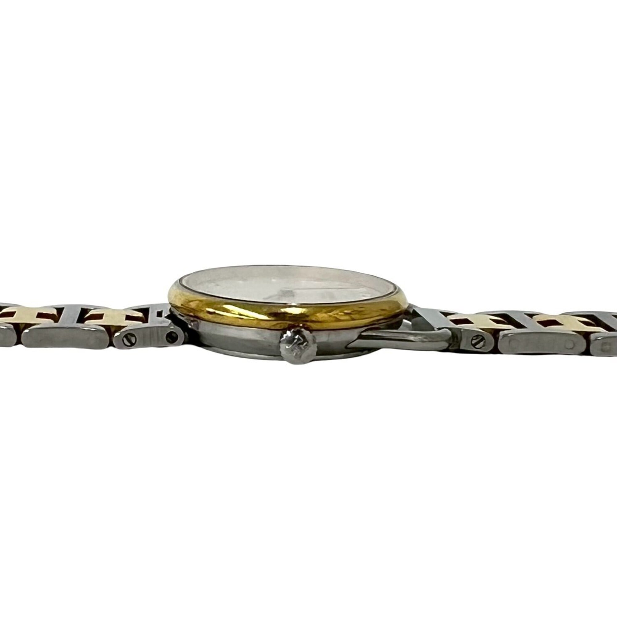 HERMES Arceau H Logo Belt Stainless Steel GP Quartz Wristwatch Silver Gold 34591
