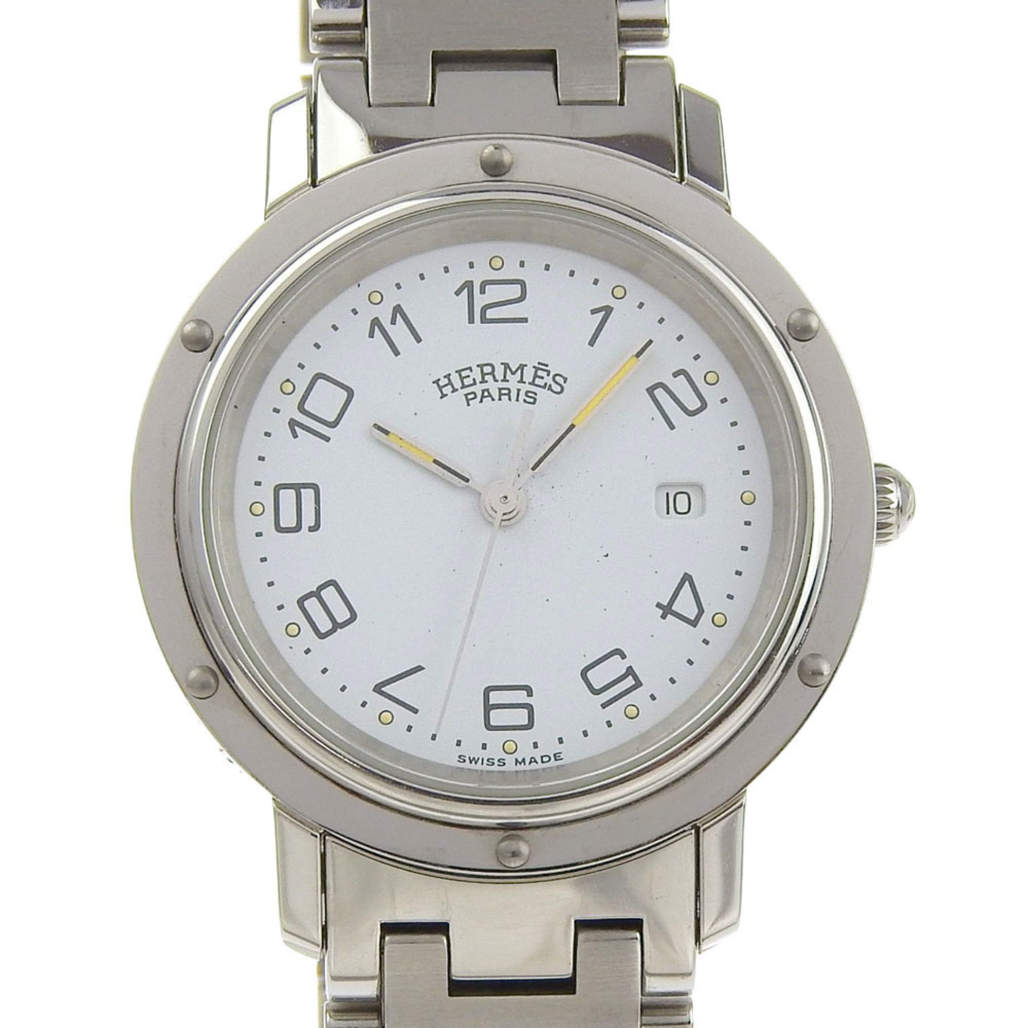 HermÃ¨s Clipper Watch CL3.410 Stainless Steel Quartz Analog Display White Dial Women's