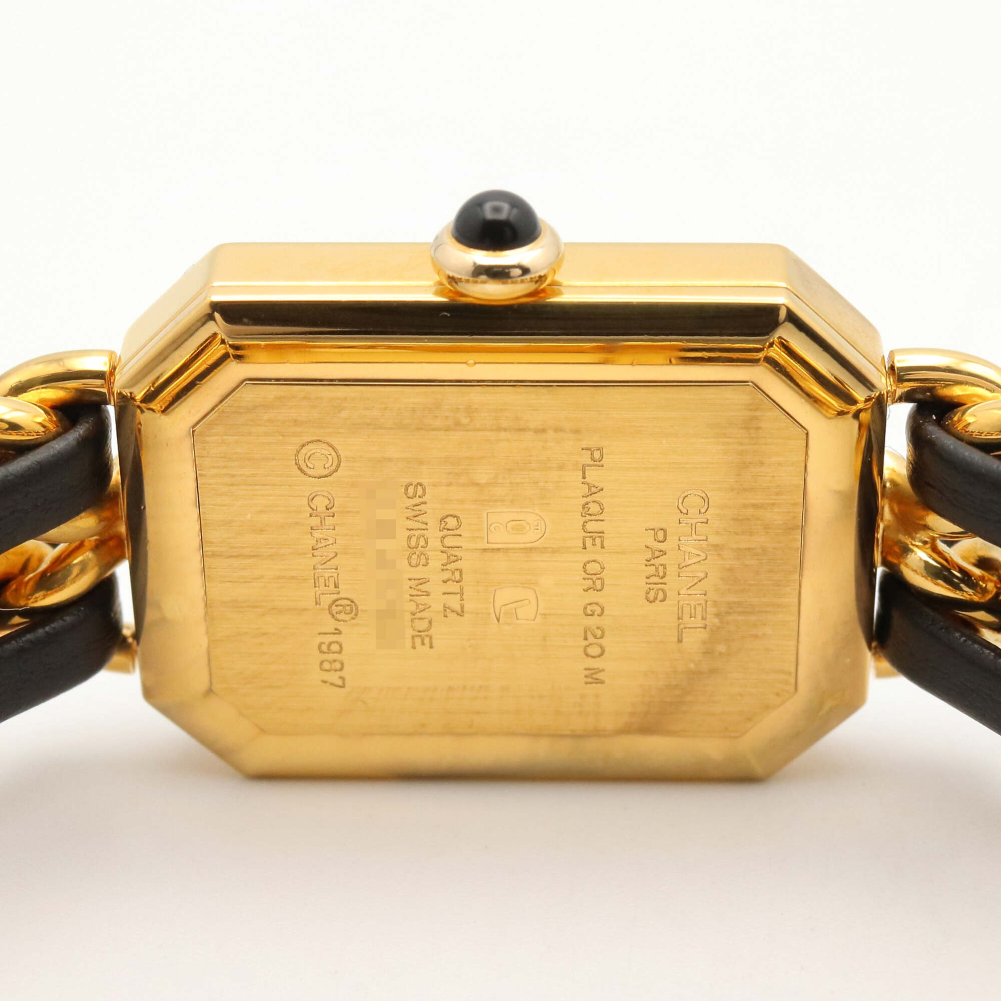Montre Chanel CHANEL Première M, cuir plaqué or, pour femme, Noir, H0001