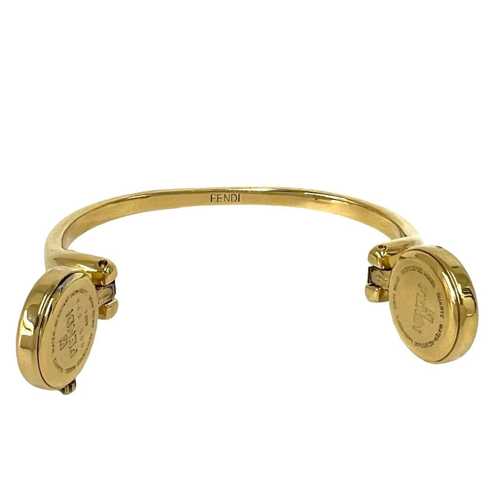 FENDI 600L Logo Engraved GP Quartz Wrist Bangle Gold 22368