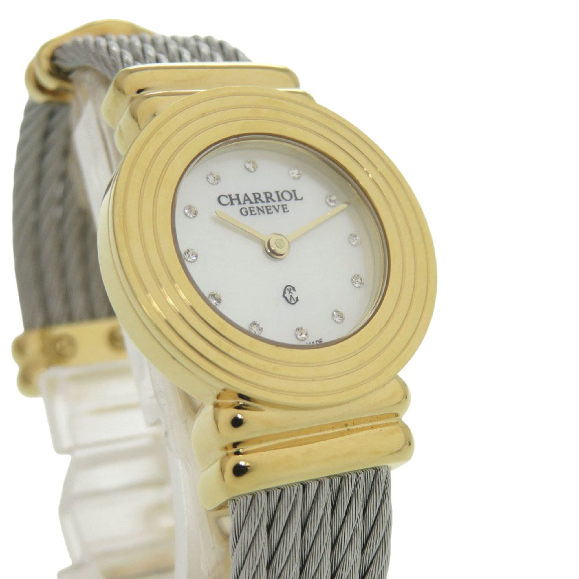 Ongebruikt Charriol Saint-Tropez 12-delig diamanten roestvrijstalen horloge met witte kast en gouden wijzerplaat, quartz uurwerk, 0598 CHARRIOL