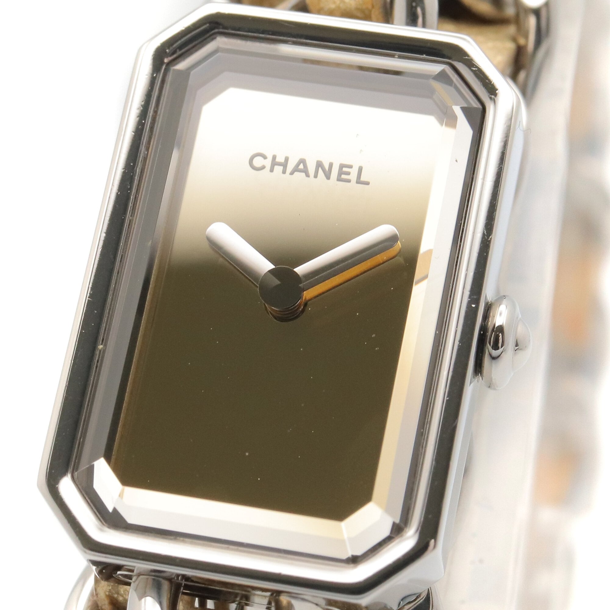 Chanel CHANEL PremiÃ¨re Rock Stainless Steel Leather Strap Ladies Gold Tone Mirror Finish H5583