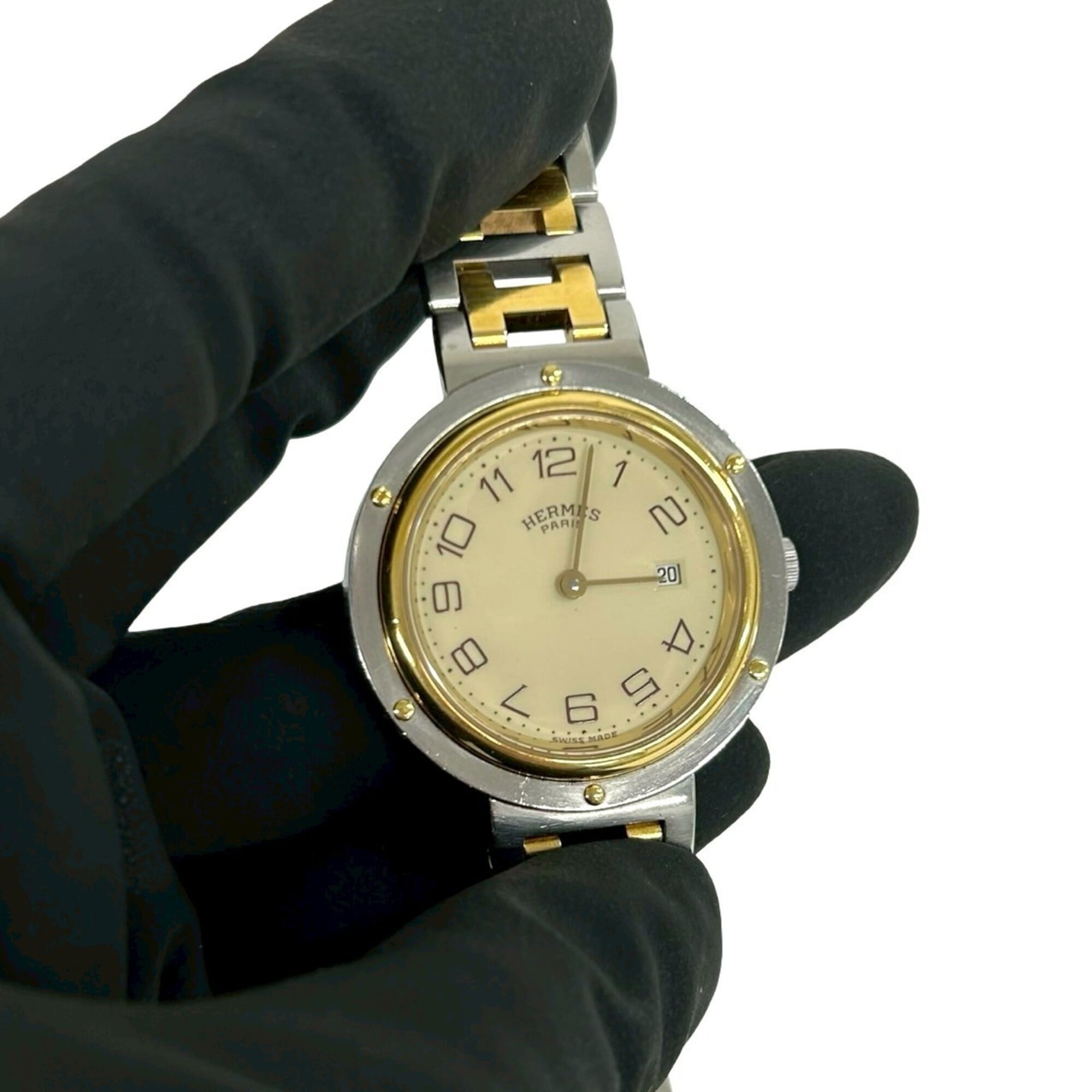 HERMES Clipper Stainless Steel GP Quartz Wrist Silver 32943