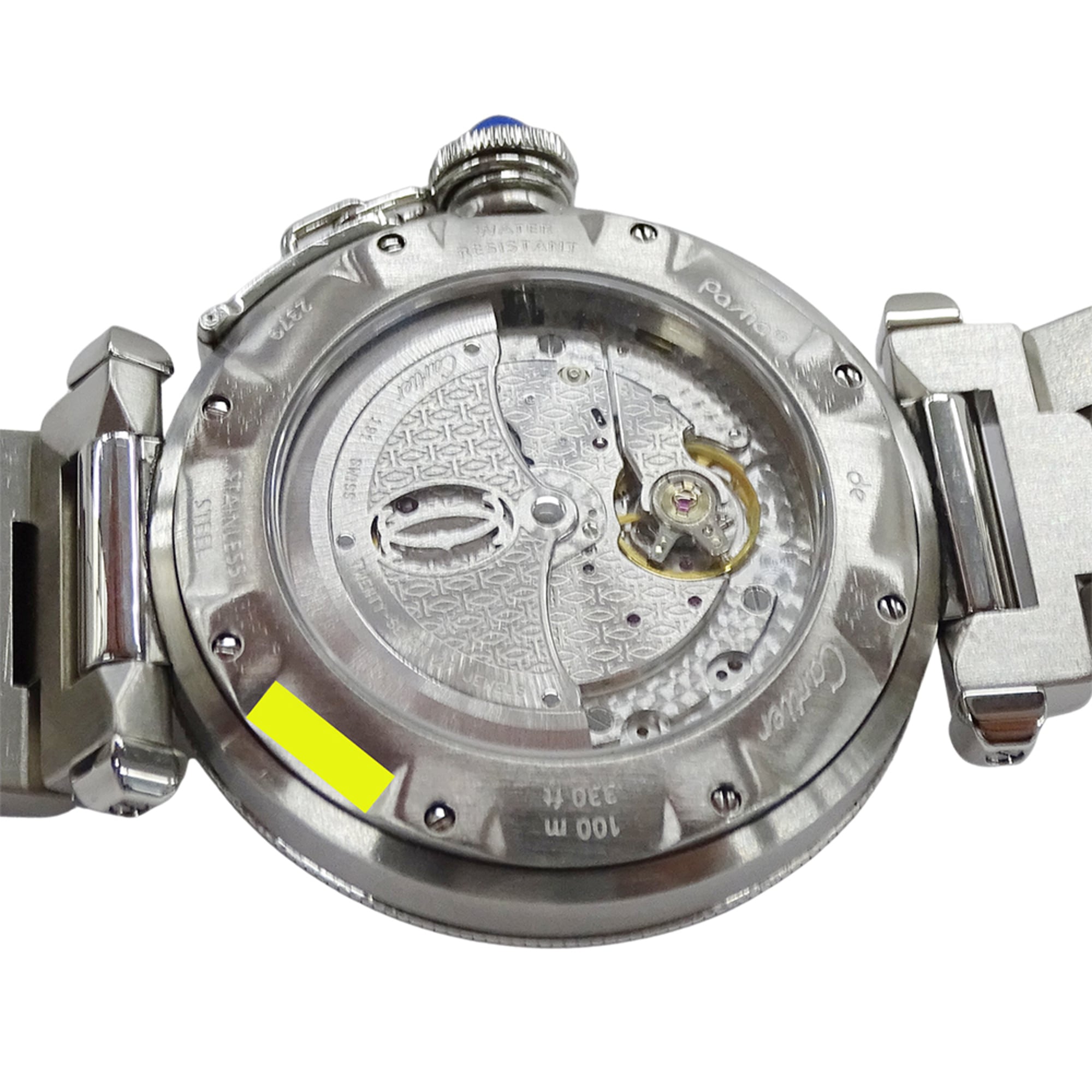 Cartier Pasha Grid Date Automatic Watch for Men, Stainless Steel (SS) W31040H3, Silver, Open Caseback