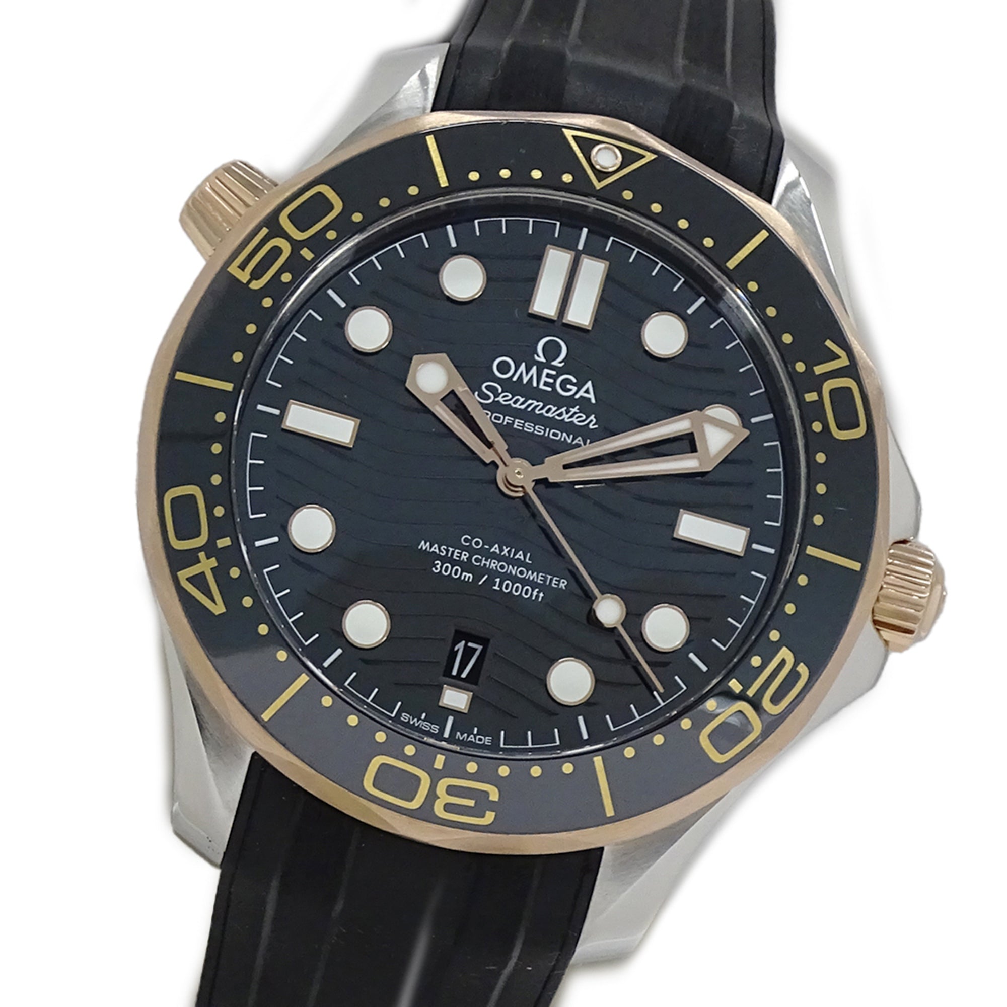 Omega Seamaster 210.22.42.20.01.002 Men's Watch, Brand: Diver, 300m Water Resistant, Date, Automatic Movement, Sedna Gold, Stainless Steel (SS), Rubber Strap, Open Caseback
