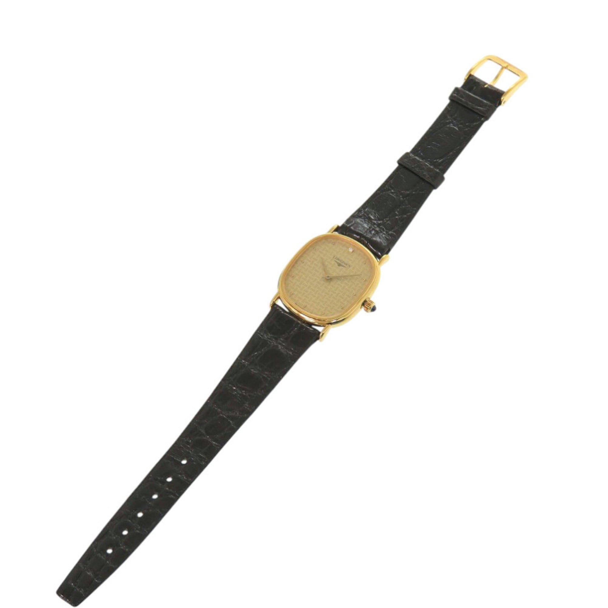 Like new Longines 0037, a single diamond, manual winding, stainless steel, leather, gold and black watch.
