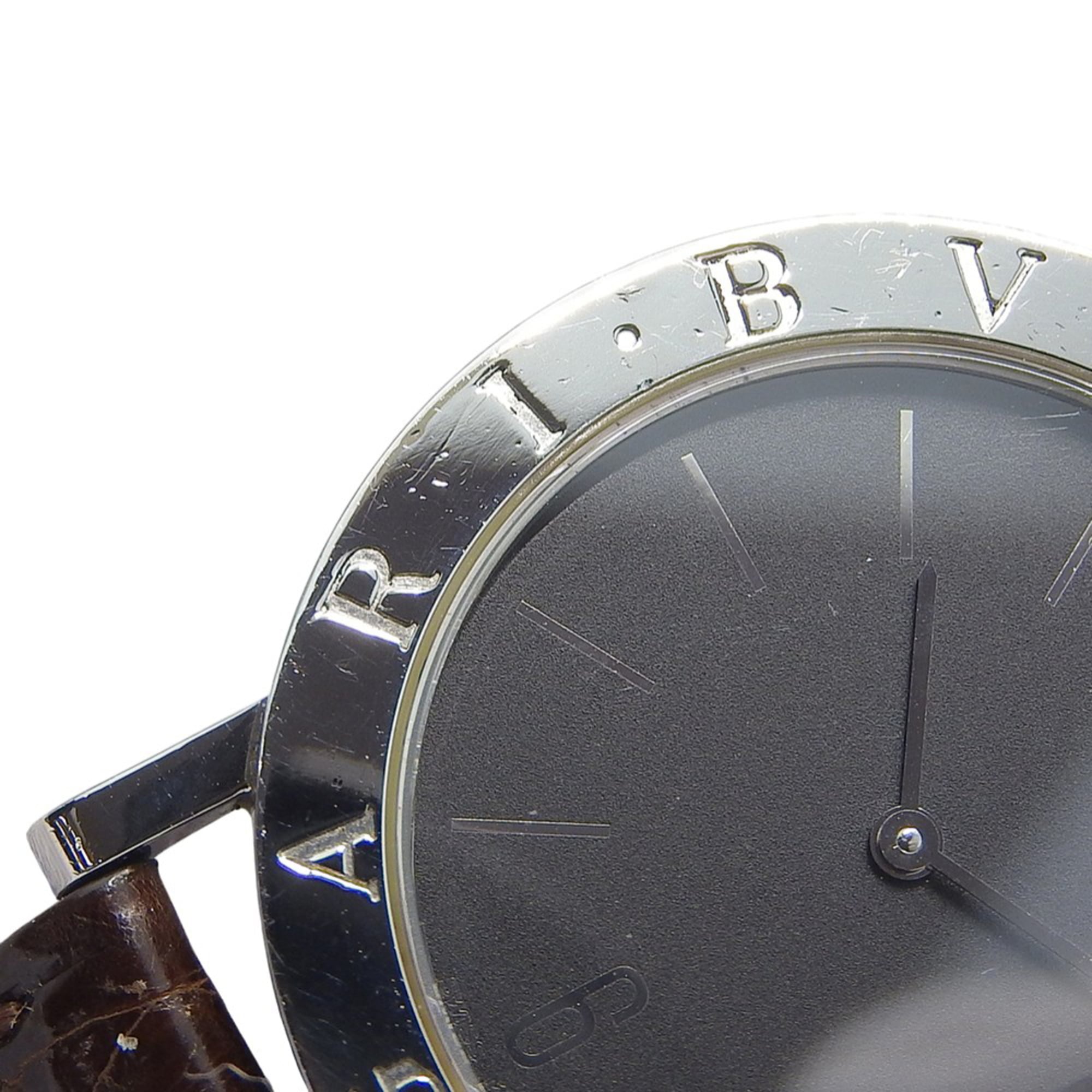 BVLGARI Horloge BB33SLD Roestvrij staal x leer Kwarts Analoog Zwarte wijzerplaat Bvlgari Unisex