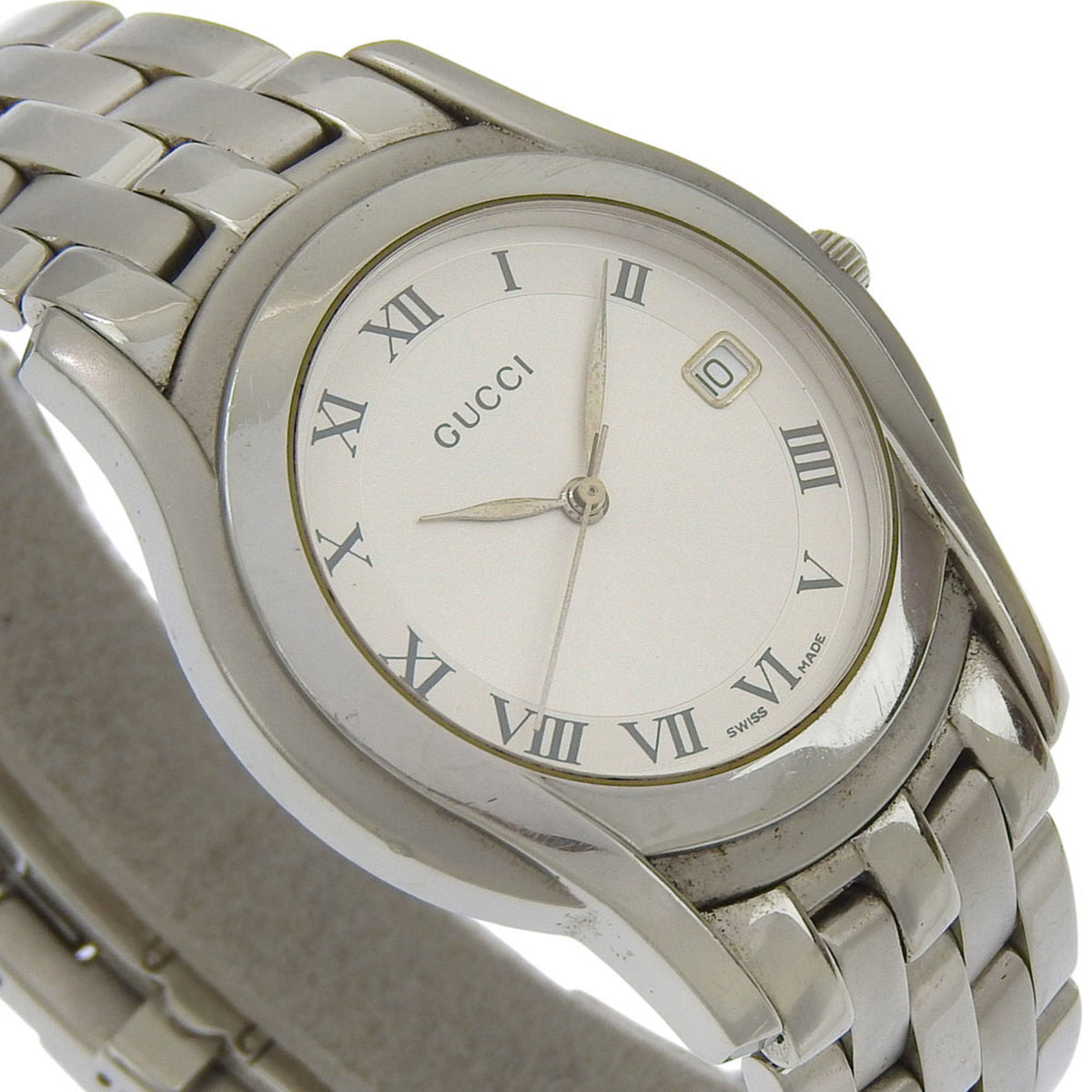 Gucci 5500M Stainless Steel Watch, Silver, Quartz, Analog Display, Silver Dial, Women's Watch