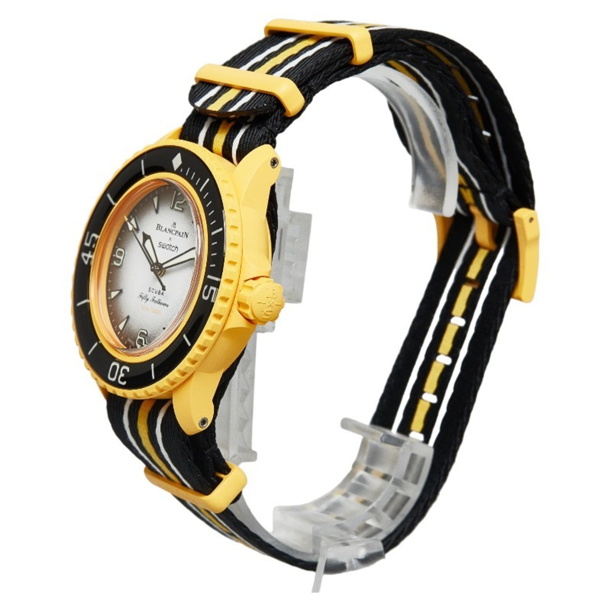 Swatch x Blancpain PACIFIC OCEAN Uhr SO35P100 Automatik Weiß Schwarz Zifferblatt Kunststoff Nylon Herrenuhr