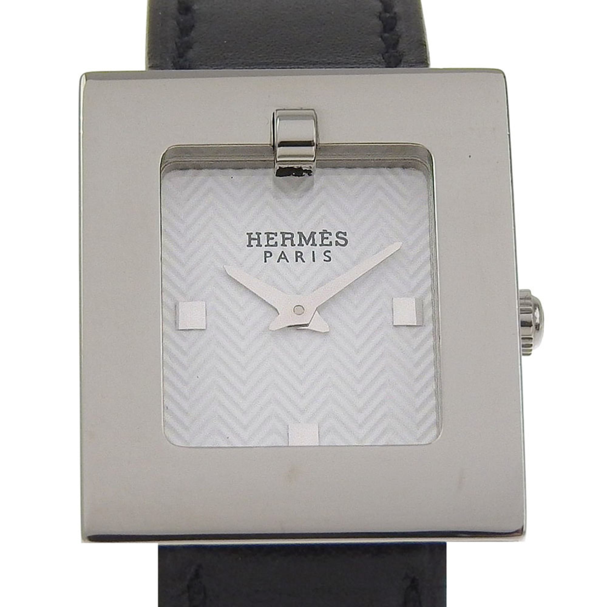 HermÃ¨s BE1.110 Stainless Steel and Leather Watch, 2000, Quartz Movement, Analog Display, White Dial, Women's Belt Watch