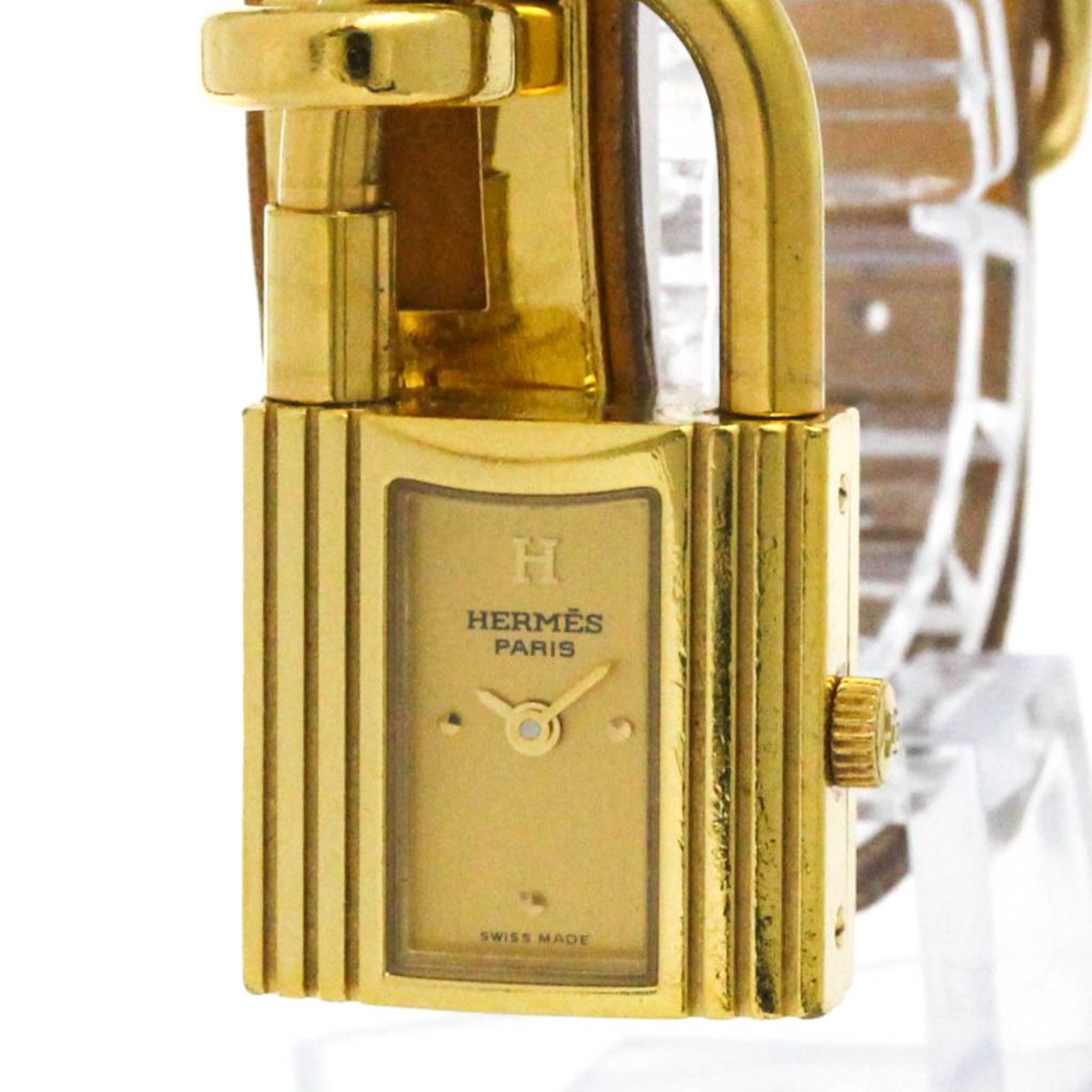 HERMES Kelly Watch Gold Plated Leather Quartz Ladies Watch