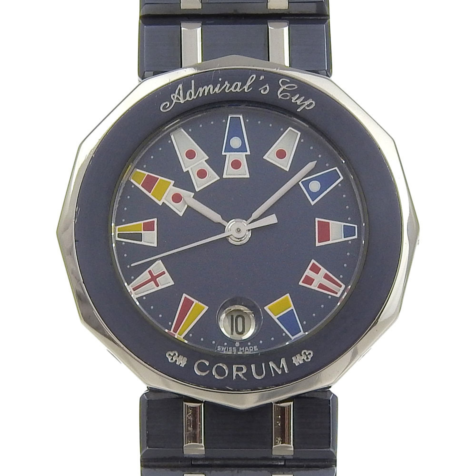 Corum Admiral's Cup Watch 39.610.30.V50 Stainless Steel x Gun Blue Quartz Analog Display Navy Dial Admirals Ladies
