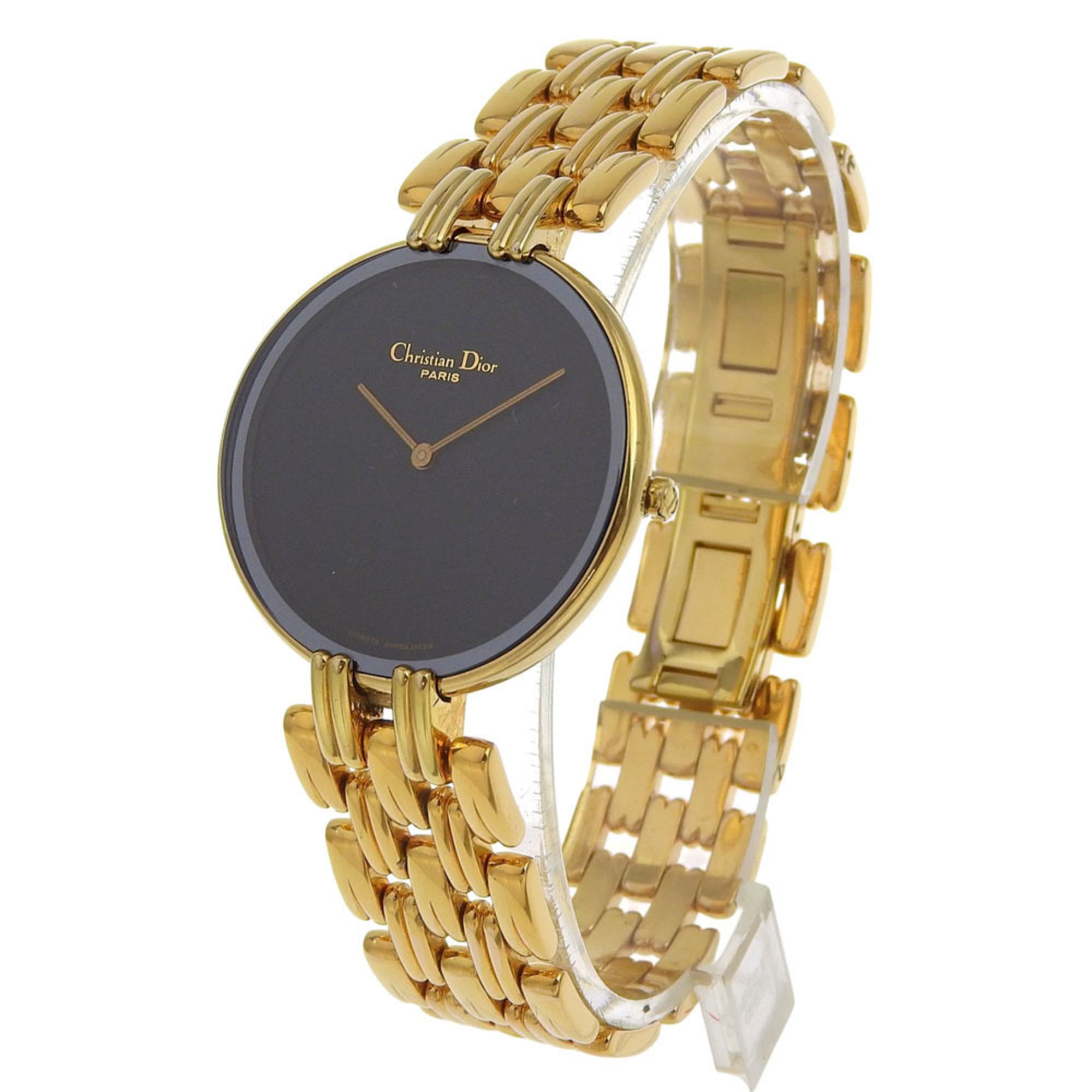 Christian Dior Bakira Watch D47-154-4, Gold-Plated Stainless Steel with Gold Quartz Movement, Analog Display, Black Dial, Women's