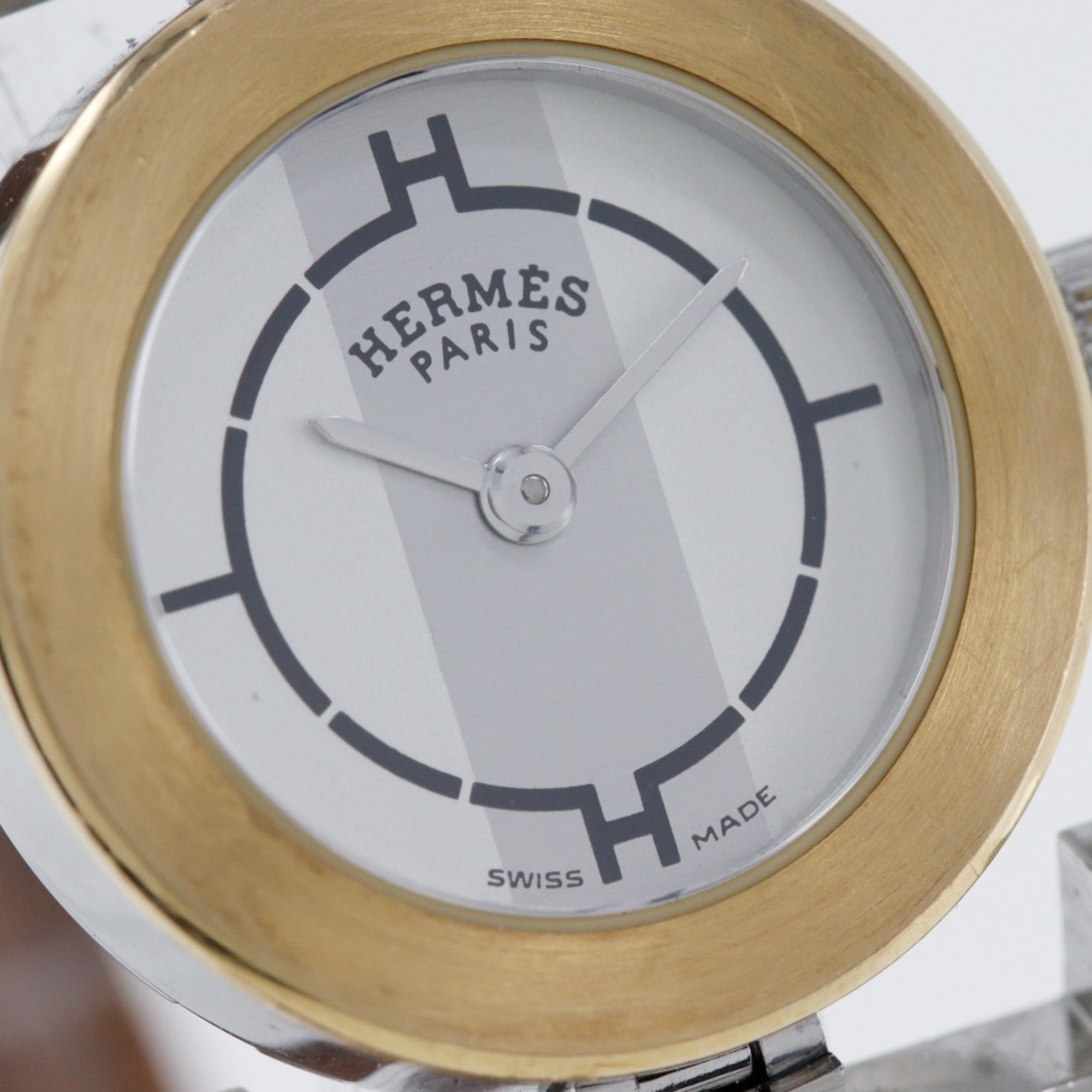 Hermes HERMES Paprika-horloge PA1.220 Roestvrij staal x leer 2002 â–¡F Kwarts Analoog display Witte wijzerplaat Dames