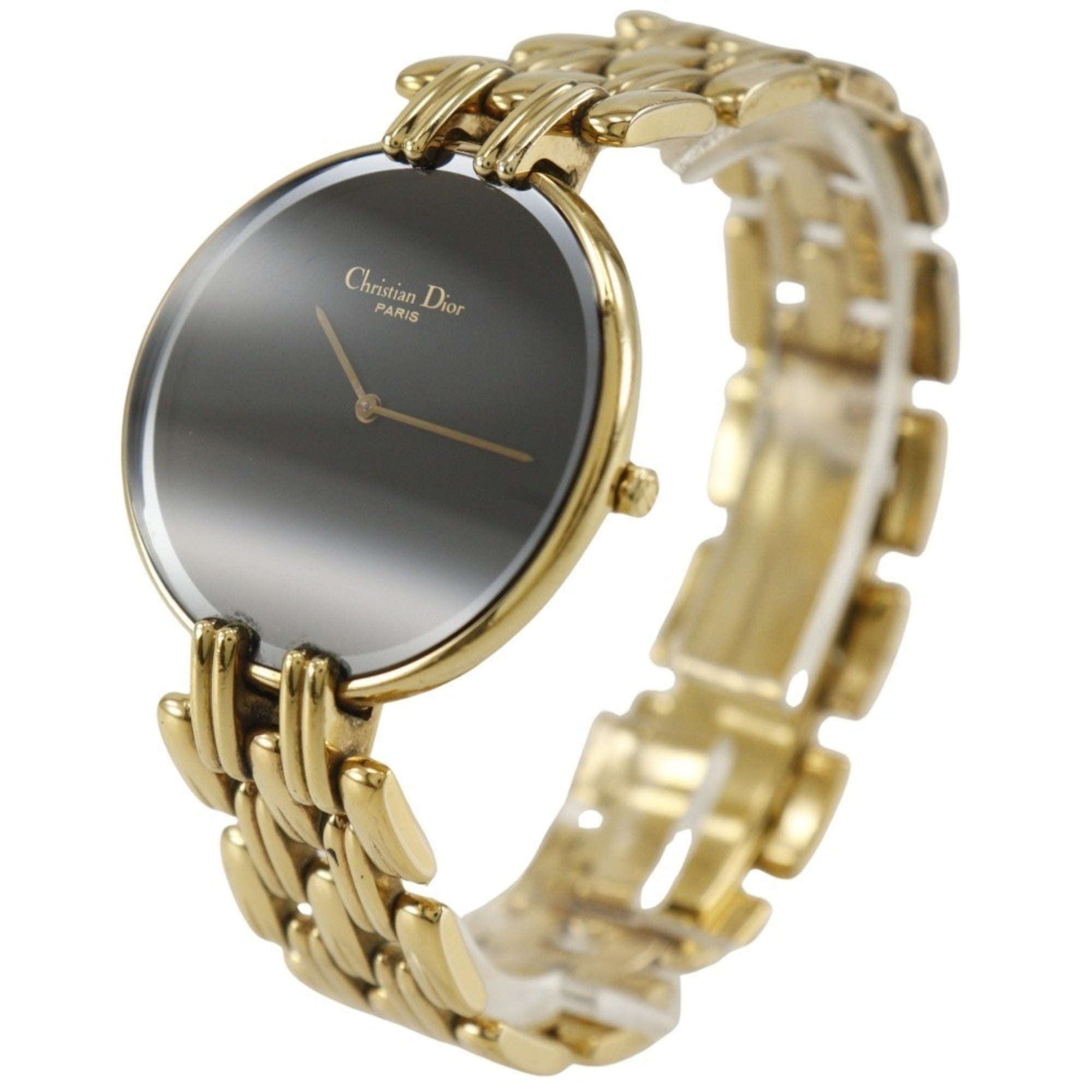 Christian Dior Bakira Watch 47 154-2 Gold Plated Quartz Analog Display Black Dial Men's