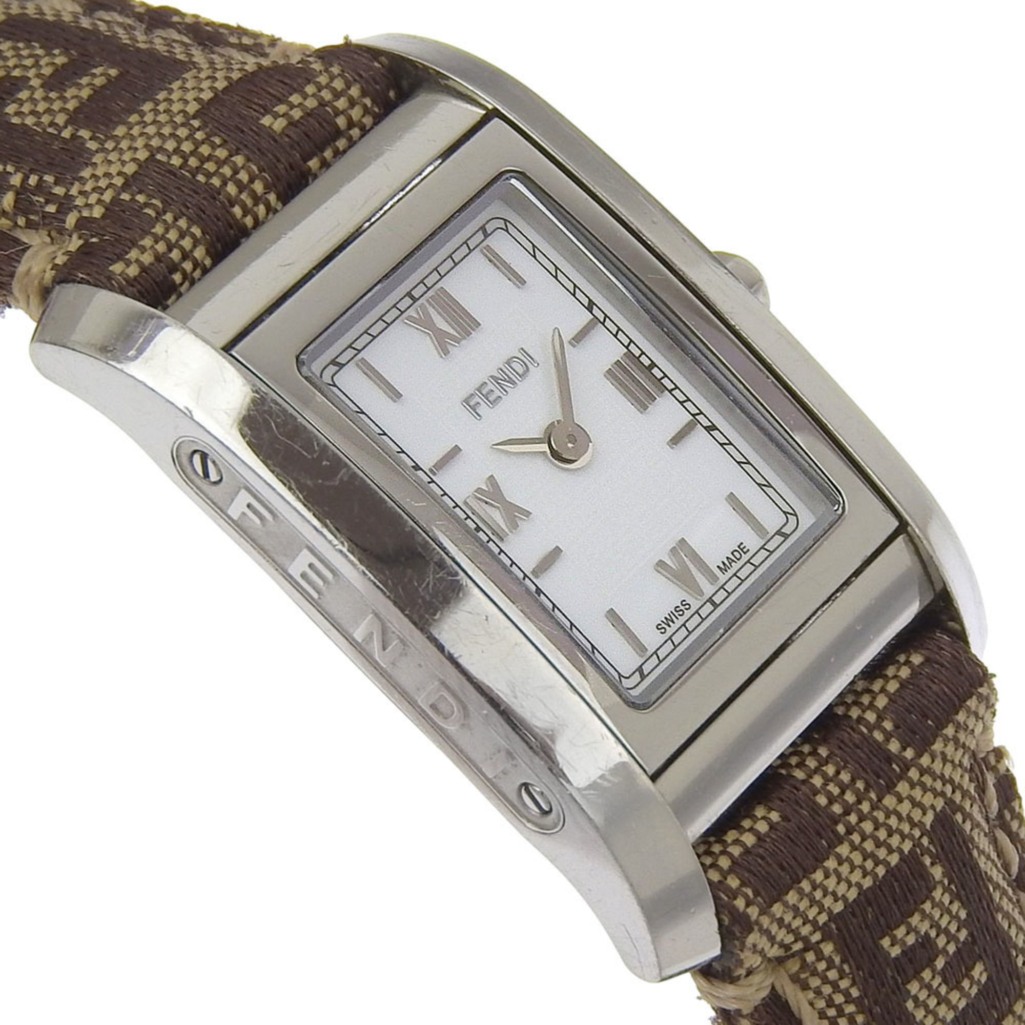 Fendi 7600L dameshorloge, roestvrij staal en leer, quartz uurwerk, analoge wijzerplaat, witte wijzerplaat