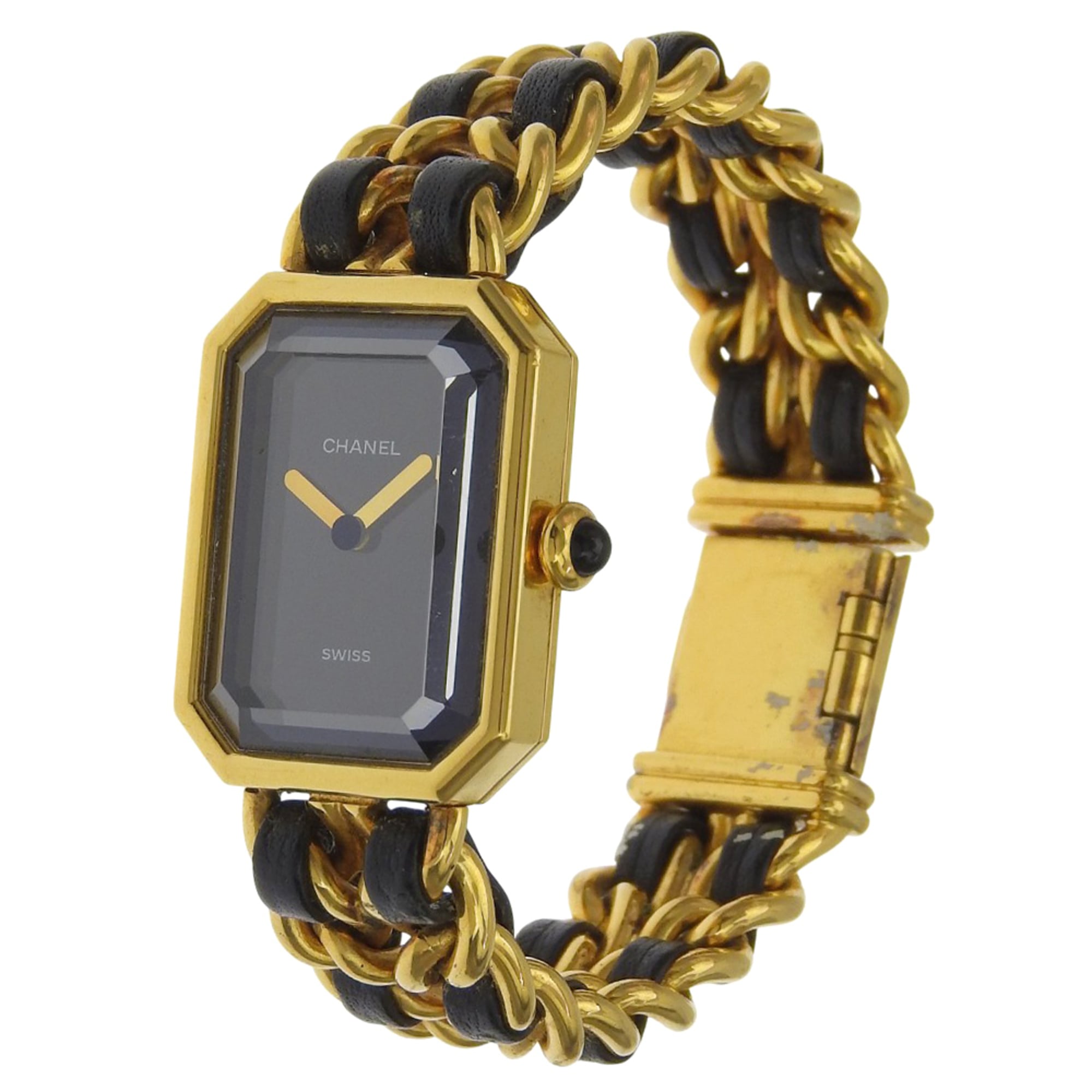 Chanel Premiere S Watch H0001 Gold Plated x Leather Black Quartz Analog Dial Ladies