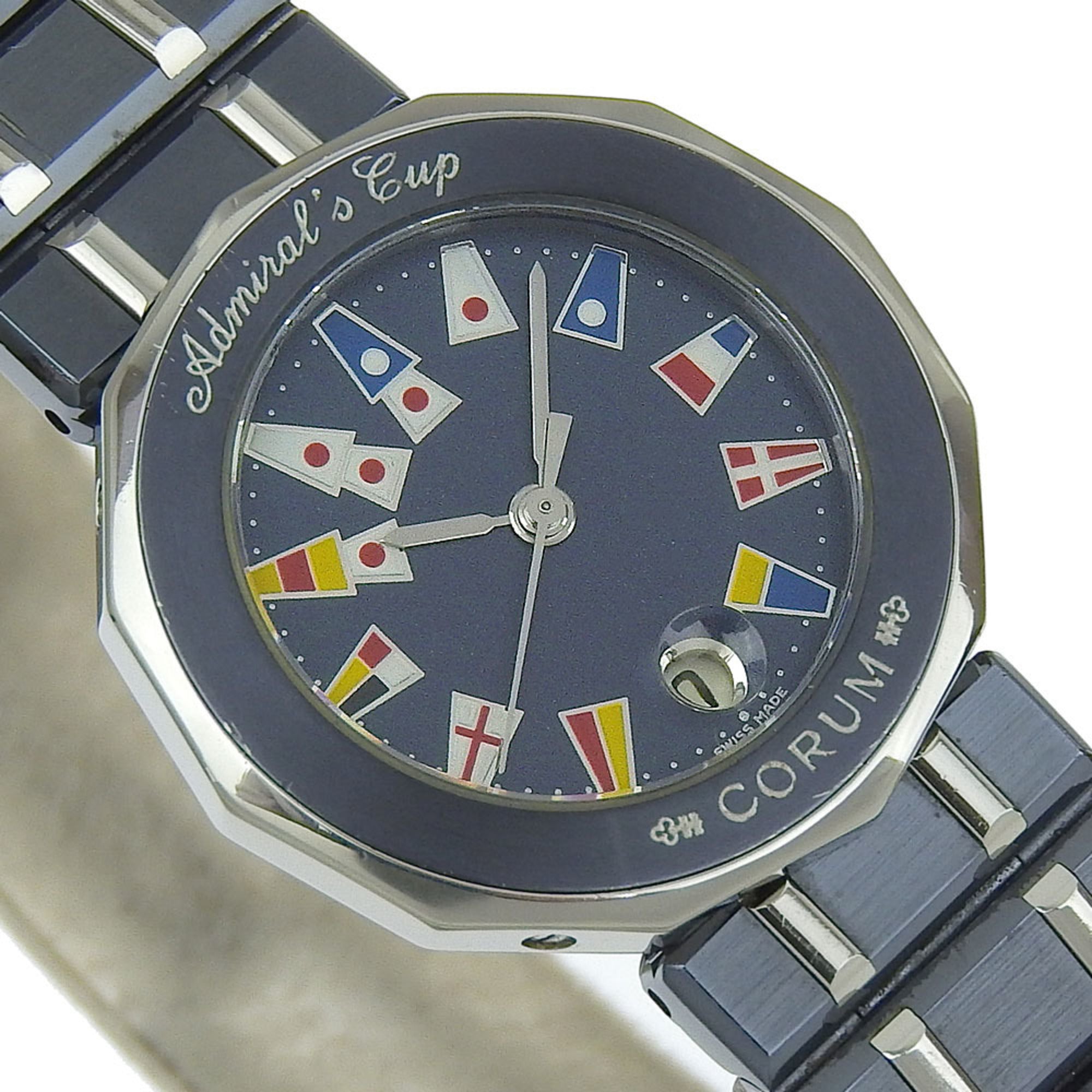 Corum Admiral's Cup-horloge 39.610.30.V50 Roestvrij staal x Gun Blue Kwarts Analoog display Marineblauwe wijzerplaat Admirals Dames