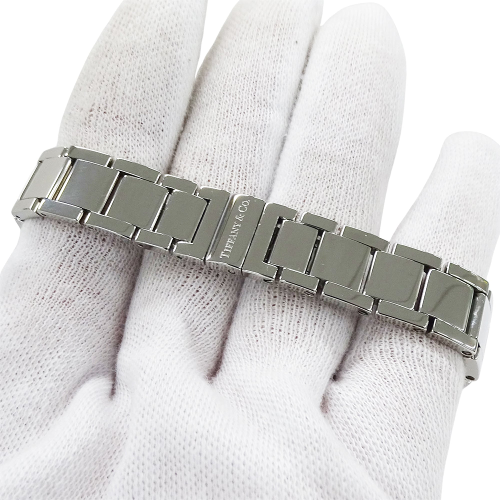 Tiffany & Co. Atlas diamant-kwartshorloge voor dames, roestvrij staal (SS), zilver/marineblauw, 69291651.