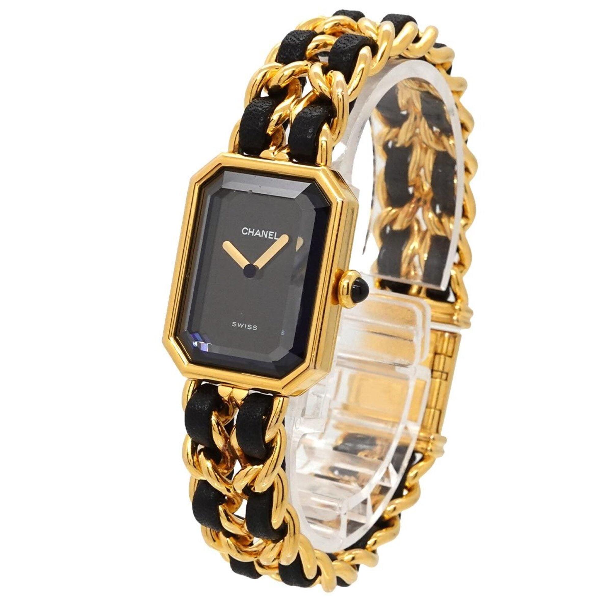 Chanel Premiere Large Size H0001 Wo Black Gold Quartz