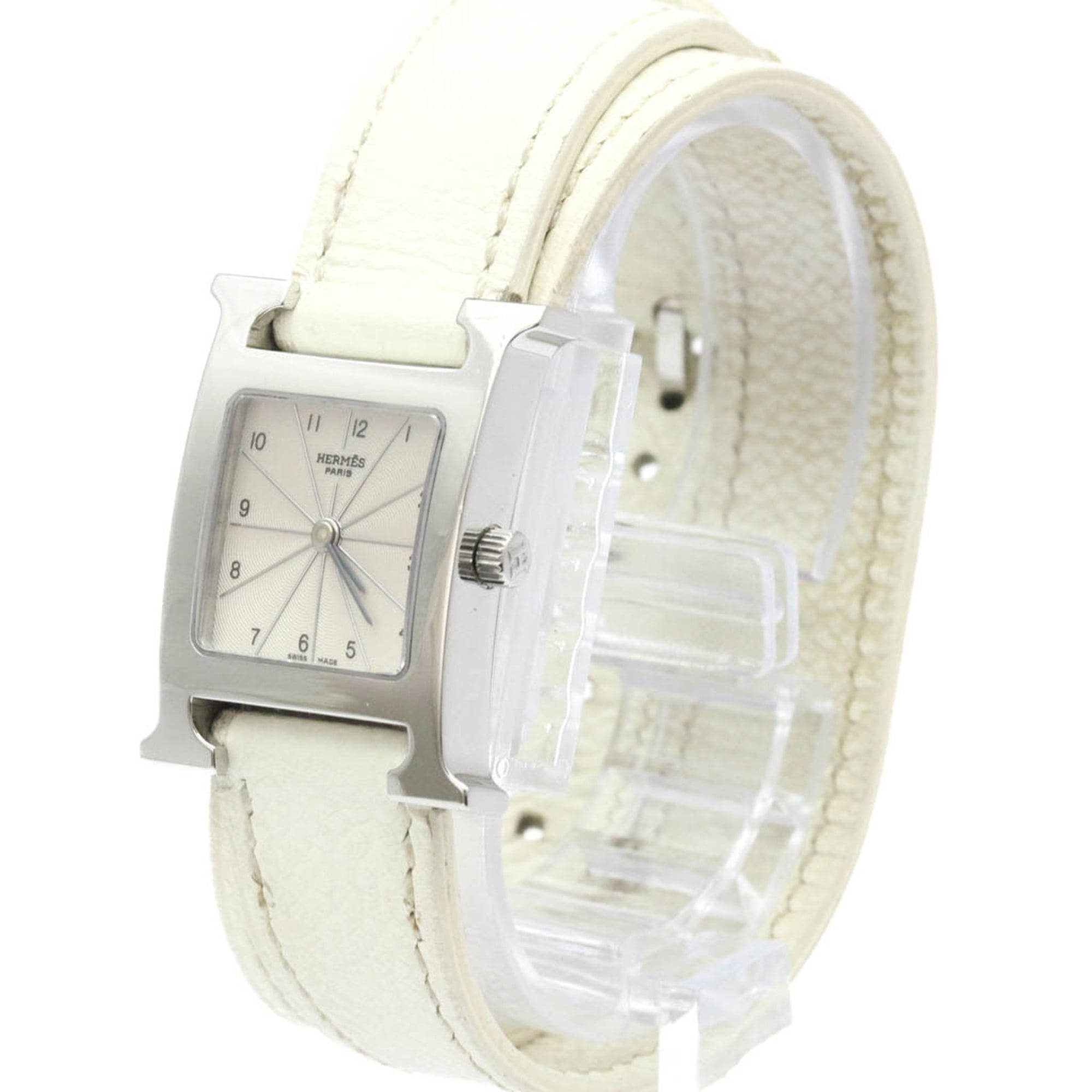 HERMES H Watch Double Tour Steel Quartz Ladies Watch HH1.210 Polished