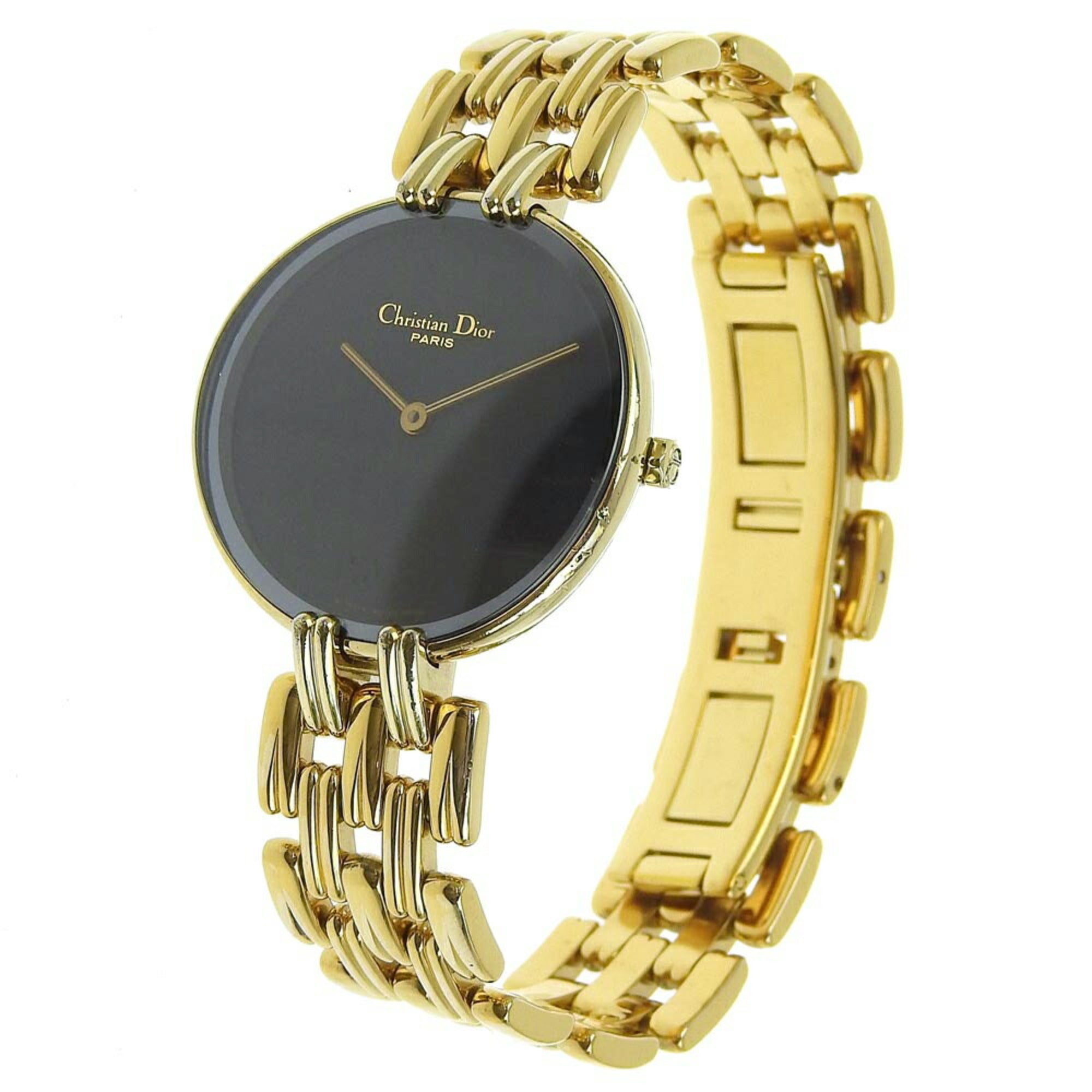 Christian Dior Bakira Watch D46-154-4 Gold Plated Quartz Analog Display Black Dial Women's I120224009