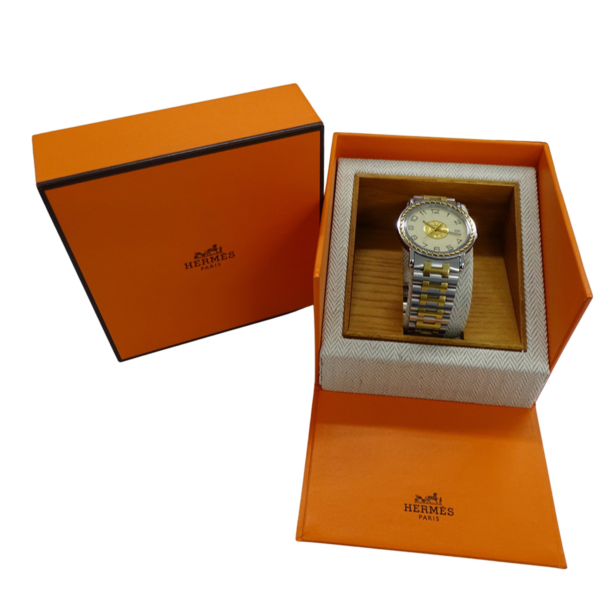 Hermes HERMES Brand Sellier Date Quartz QZ Stainless Steel SS GP SE3.720 Round