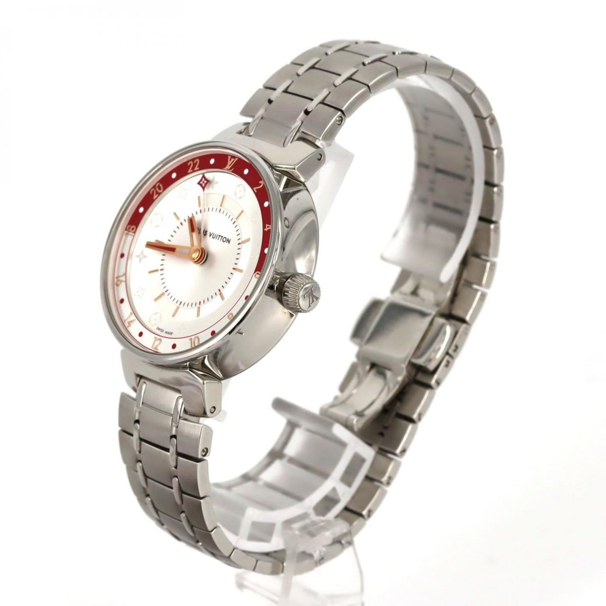 Louis Vuitton Tambour Moon Dual Time QA106 Stainless Steel Quartz Watch