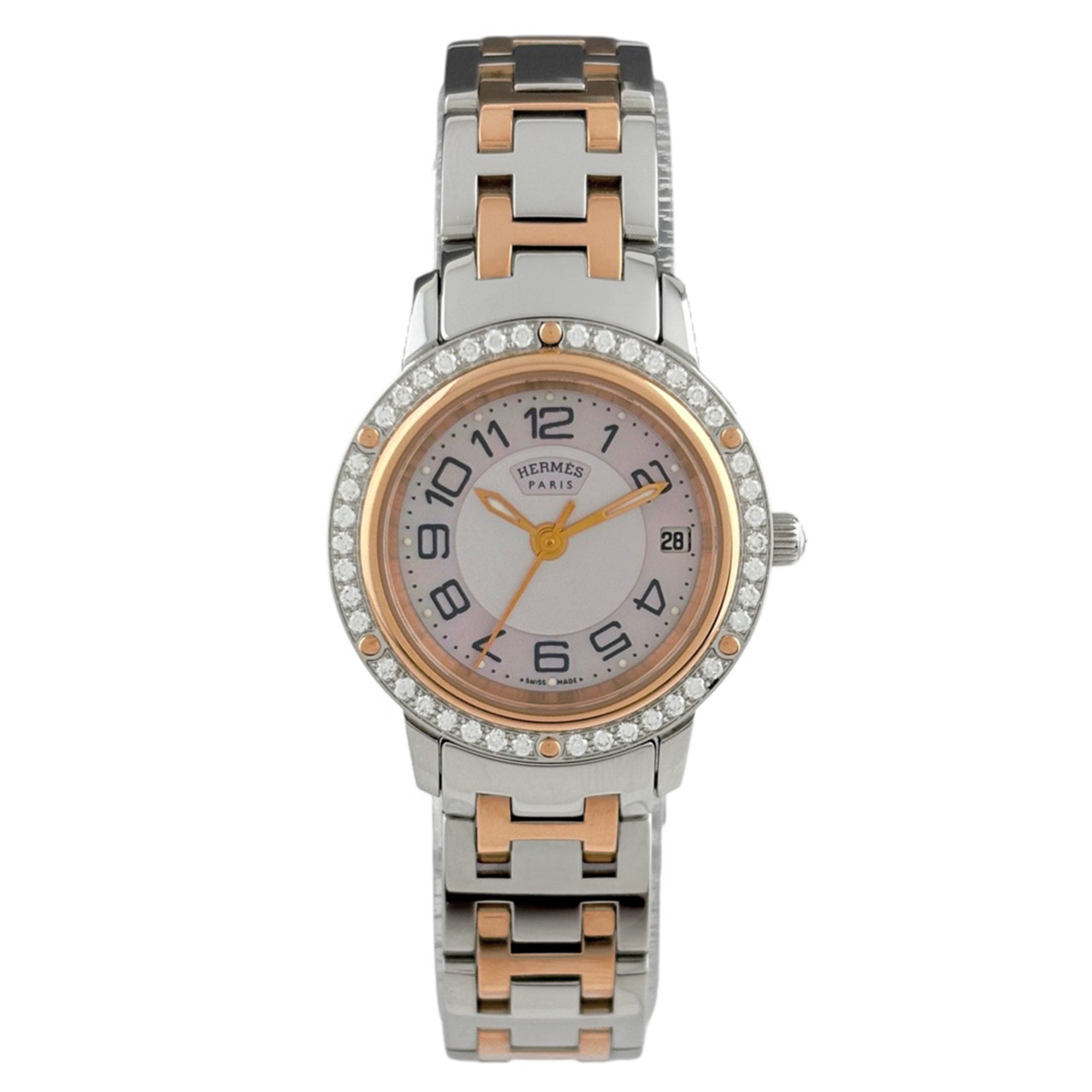 Hermes Clipper Nacre CP1.222 roze wijzerplaat van schelp, 25 mm horloge