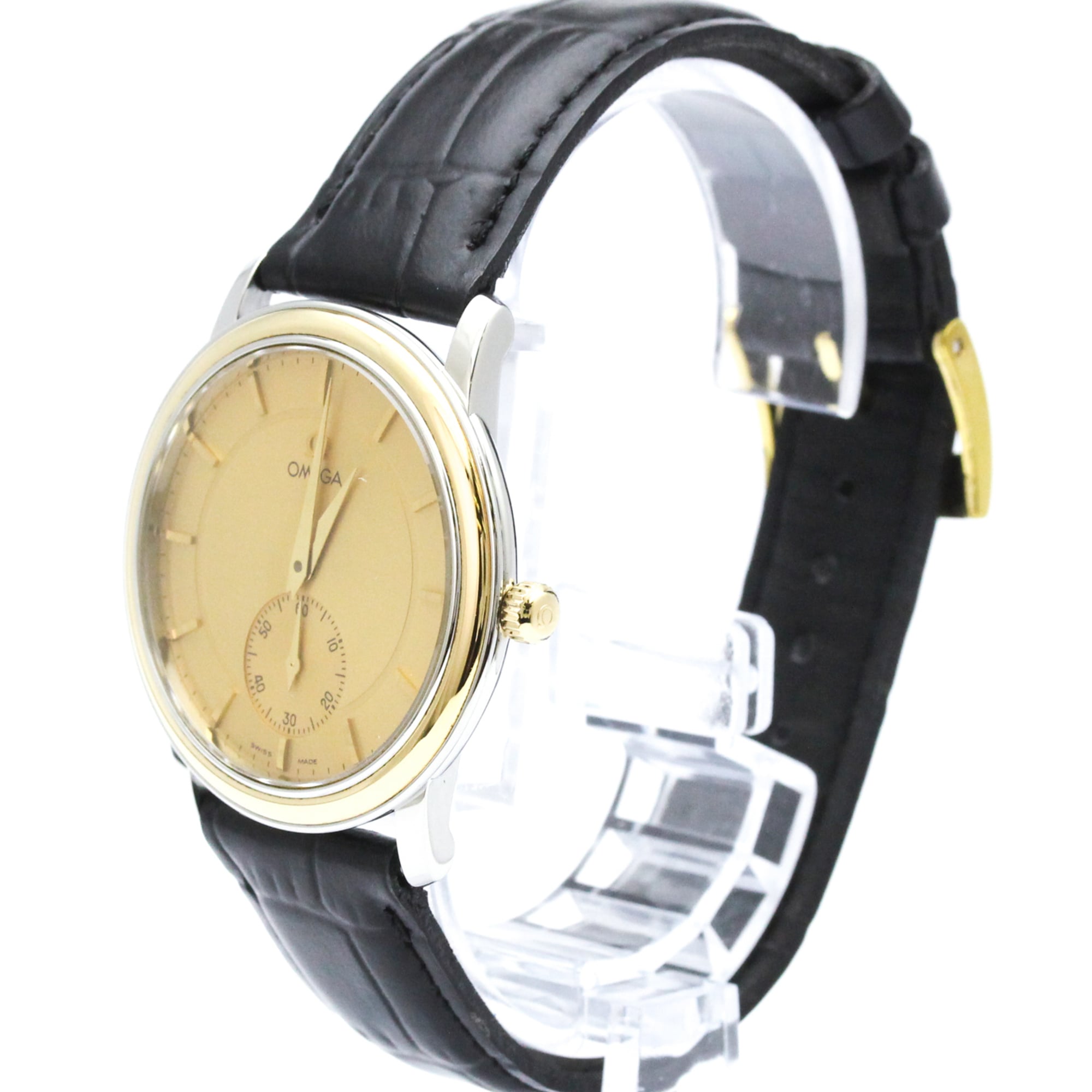 OMEGA De Ville Prestige 18K Gold Steel Hand-Winding Mens Watch 4720.11.01 Polished