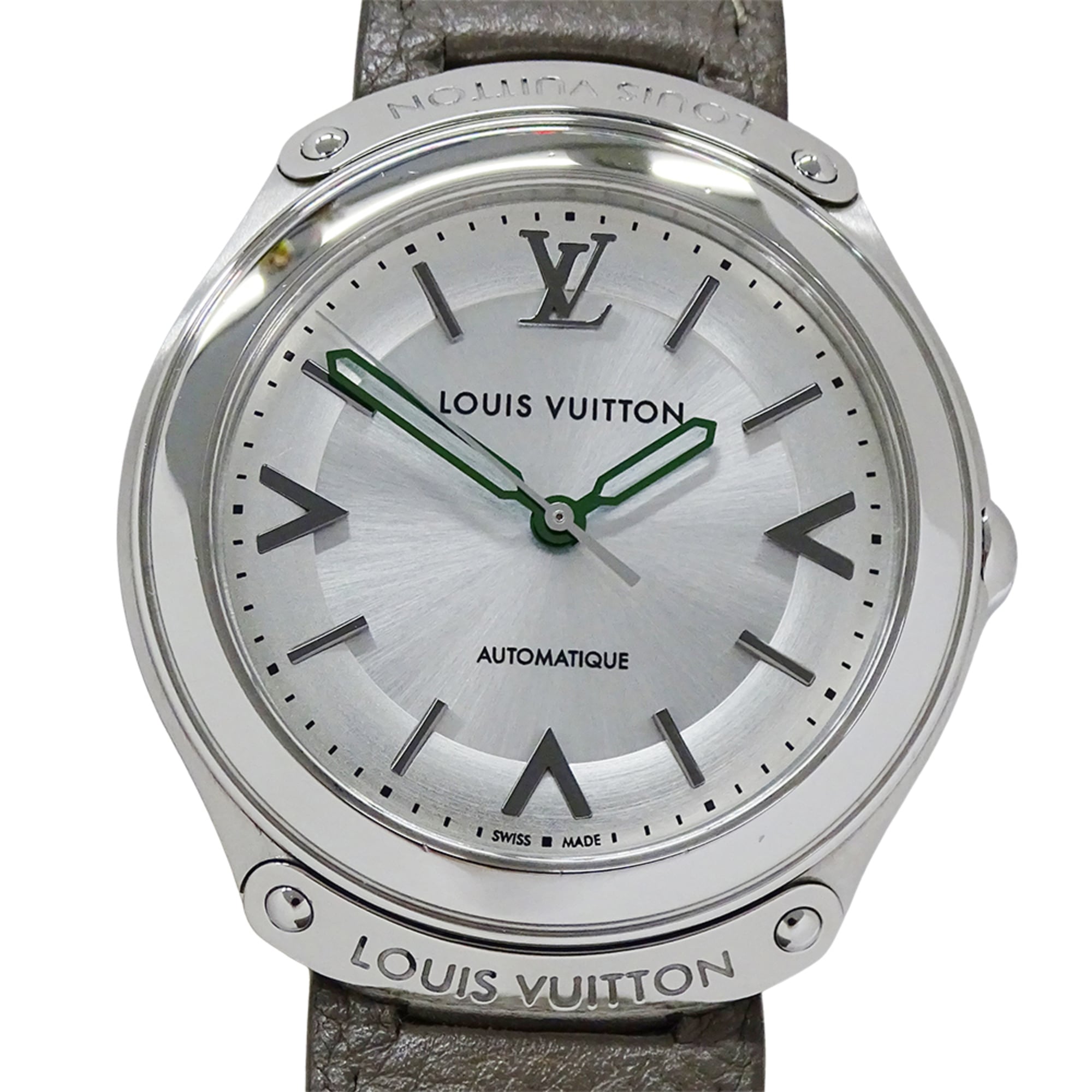 Louis Vuitton LOUIS VUITTON Men's Watch Brand Fifty Five Automatic AT Stainless Steel SS Leather Q6G20 Round Polished