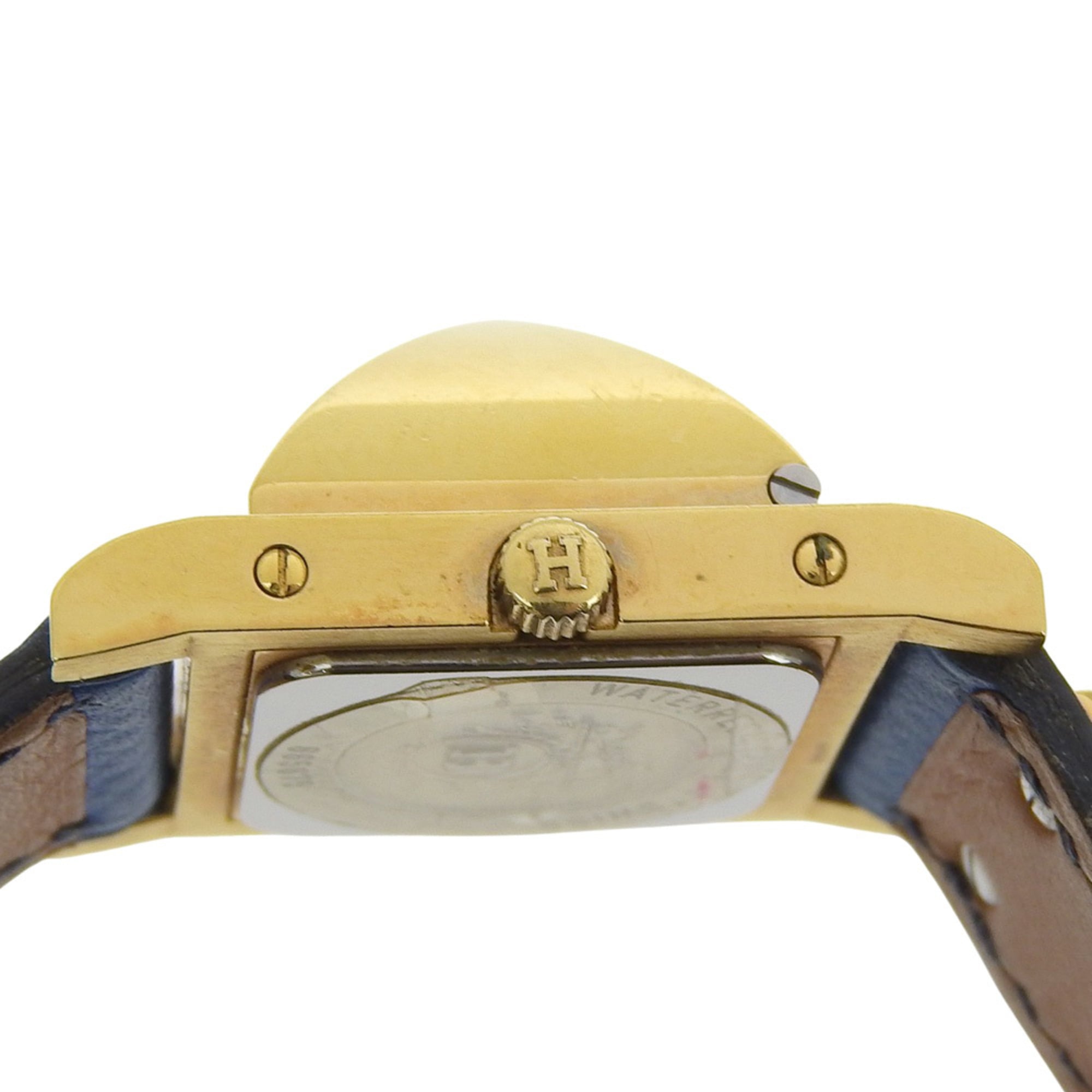 Montre Pour Hommes Hermès Medor, cuir plaqué or, mouvement Quartz, affichage analogique, cadran Blanc