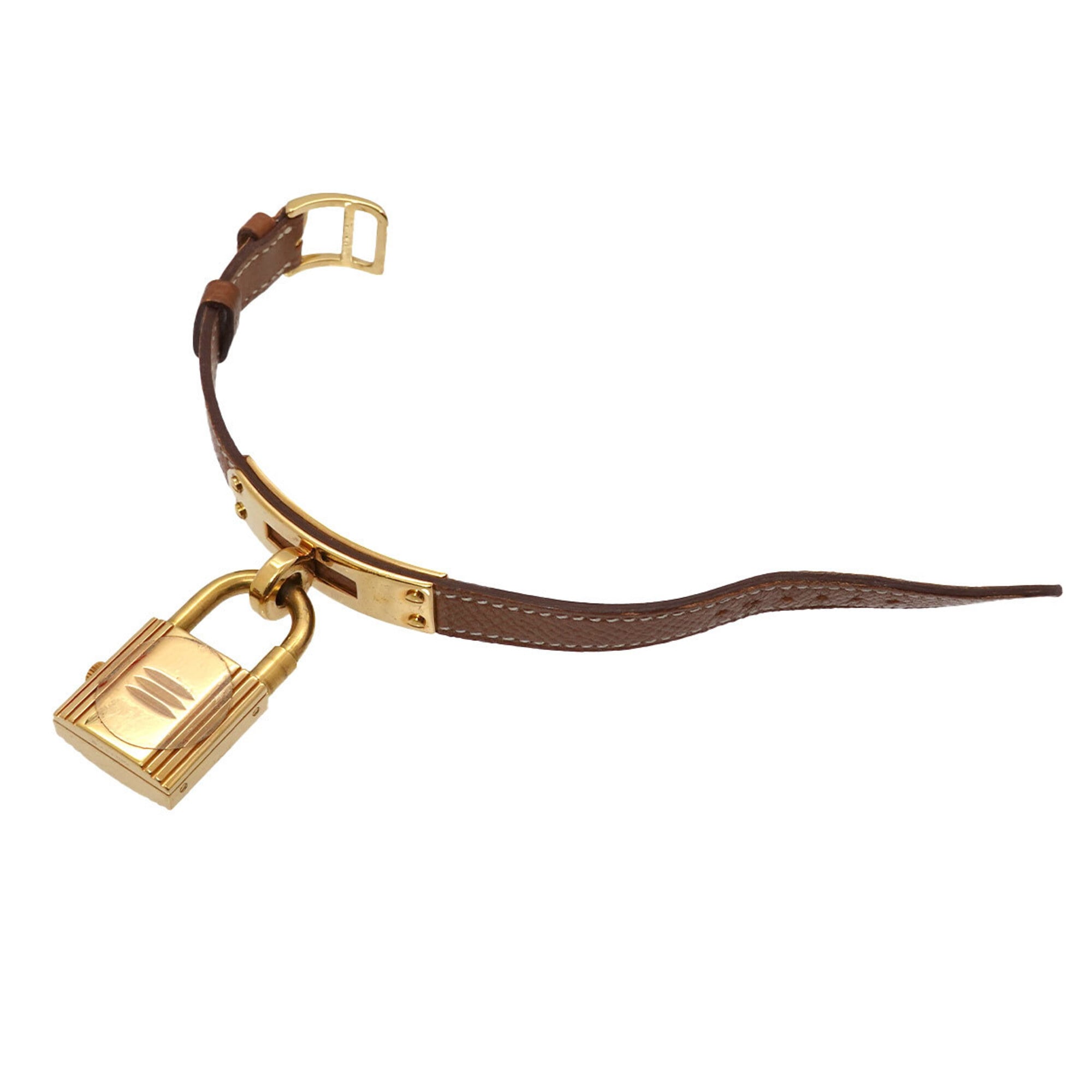 Hermes Kelly Watch, Ladies' Gold and Brown Quartz Watch with Padlock
