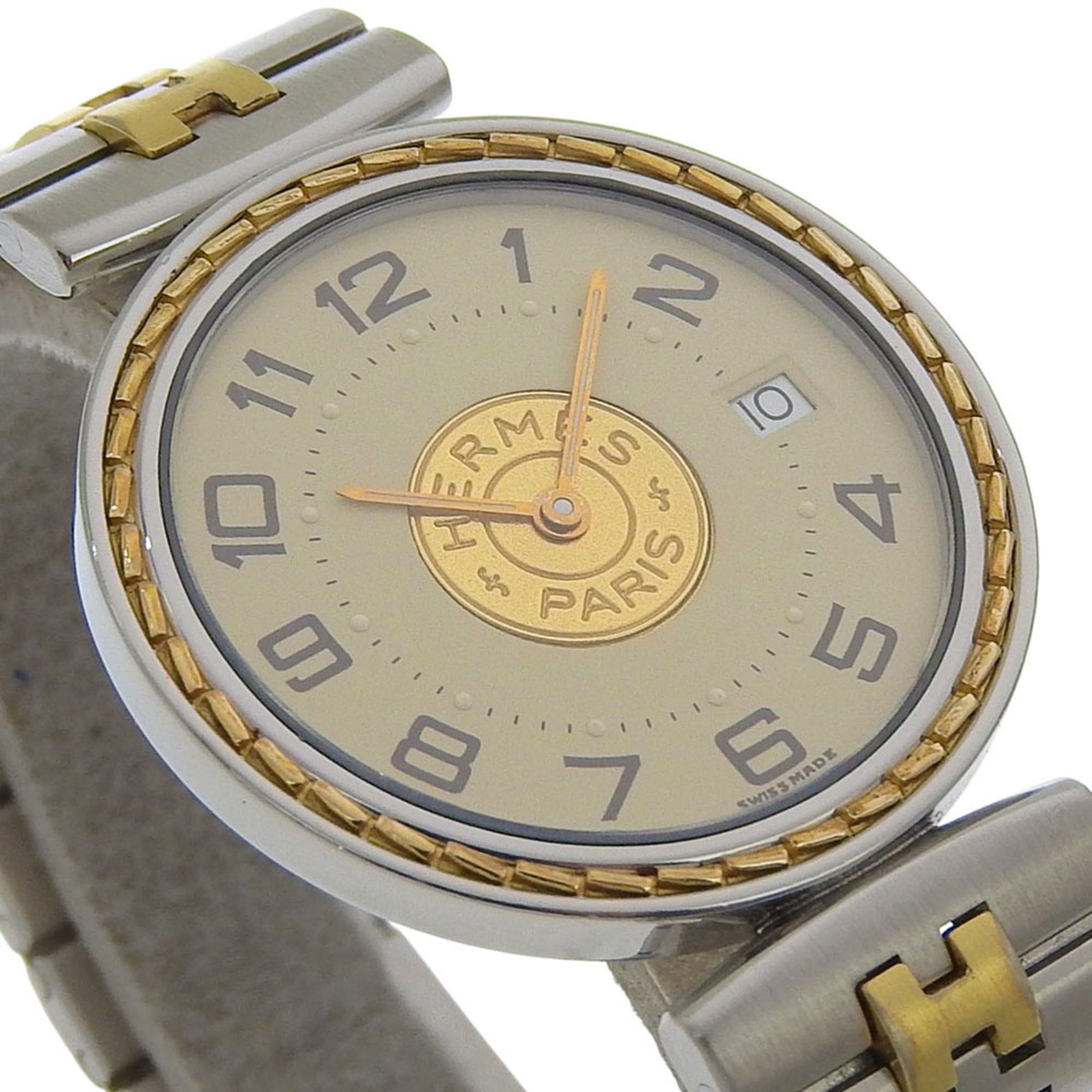Hermès Serie horloge, roestvrij staal, quartz uurwerk, analoge wijzerplaat, ivoorkleurige wijzerplaat, unisex