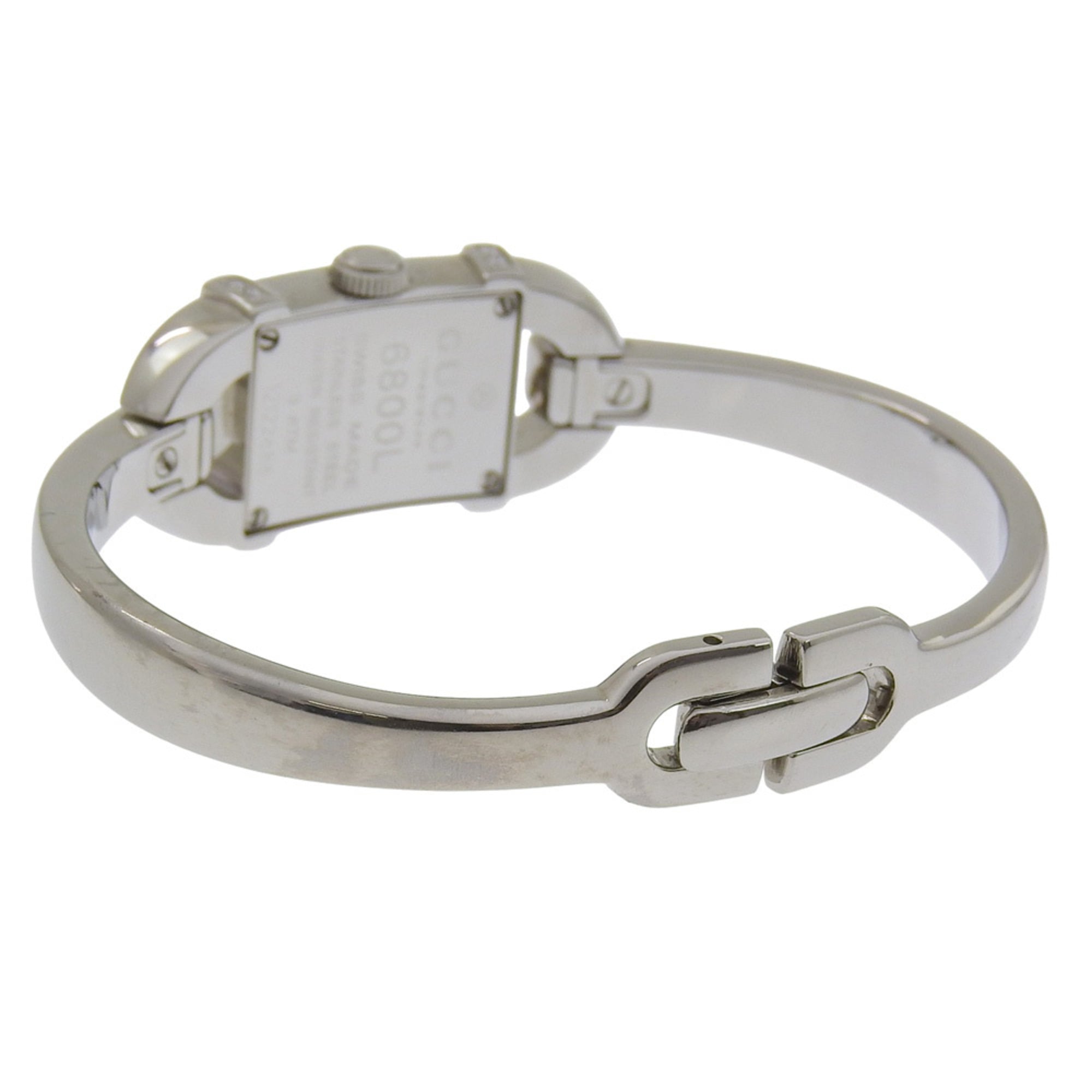 Gucci 6800L roestvrijstalen quartzhorloge met diamanten en analoge wijzerplaat met witte schelp-wijzerplaat voor dames