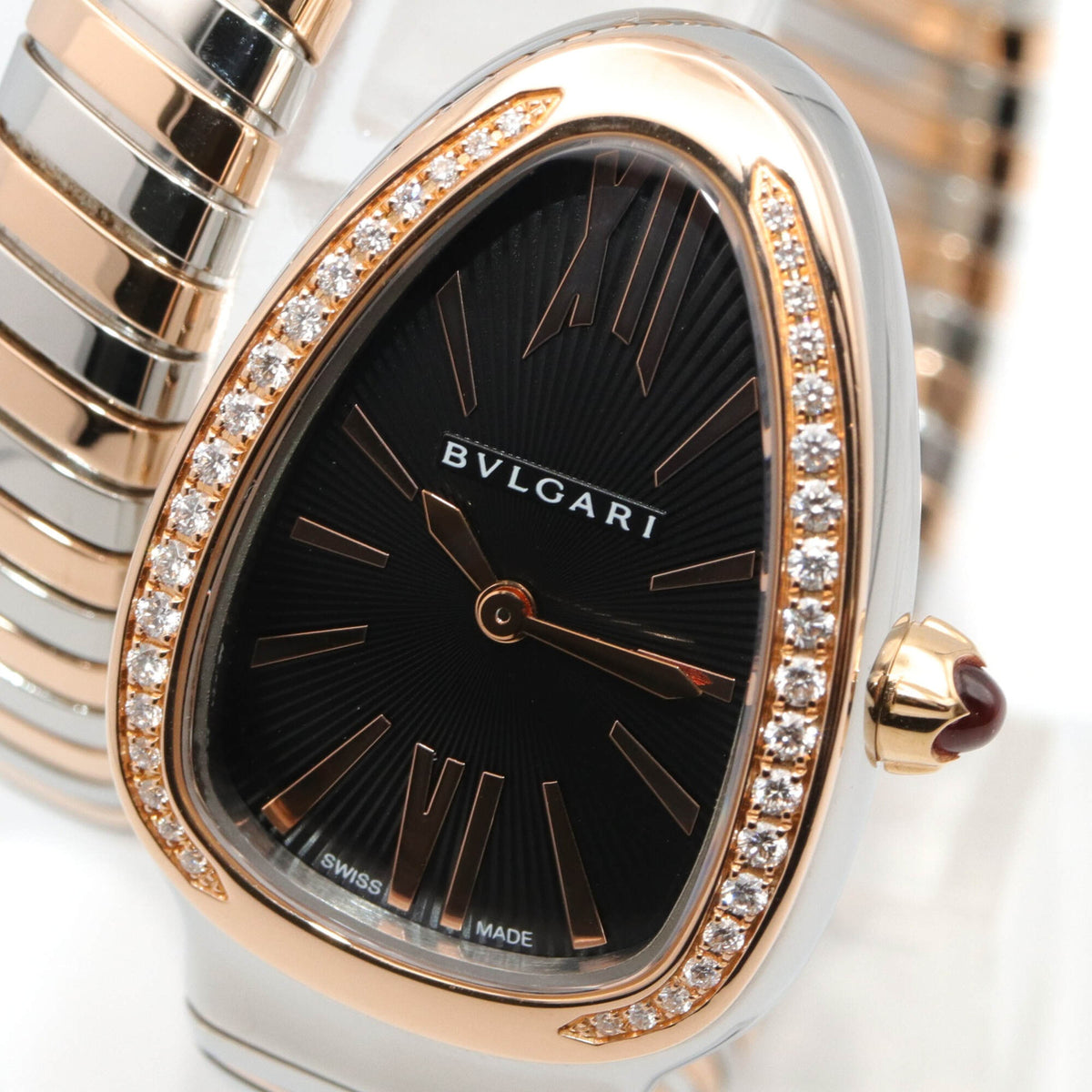 Bvlgari Bulgari BVLGARI Serpenti Tubogas met diamanten rand, 18-karaats roségoud (SP35SPG, zwarte wijzerplaat, 23 mm)