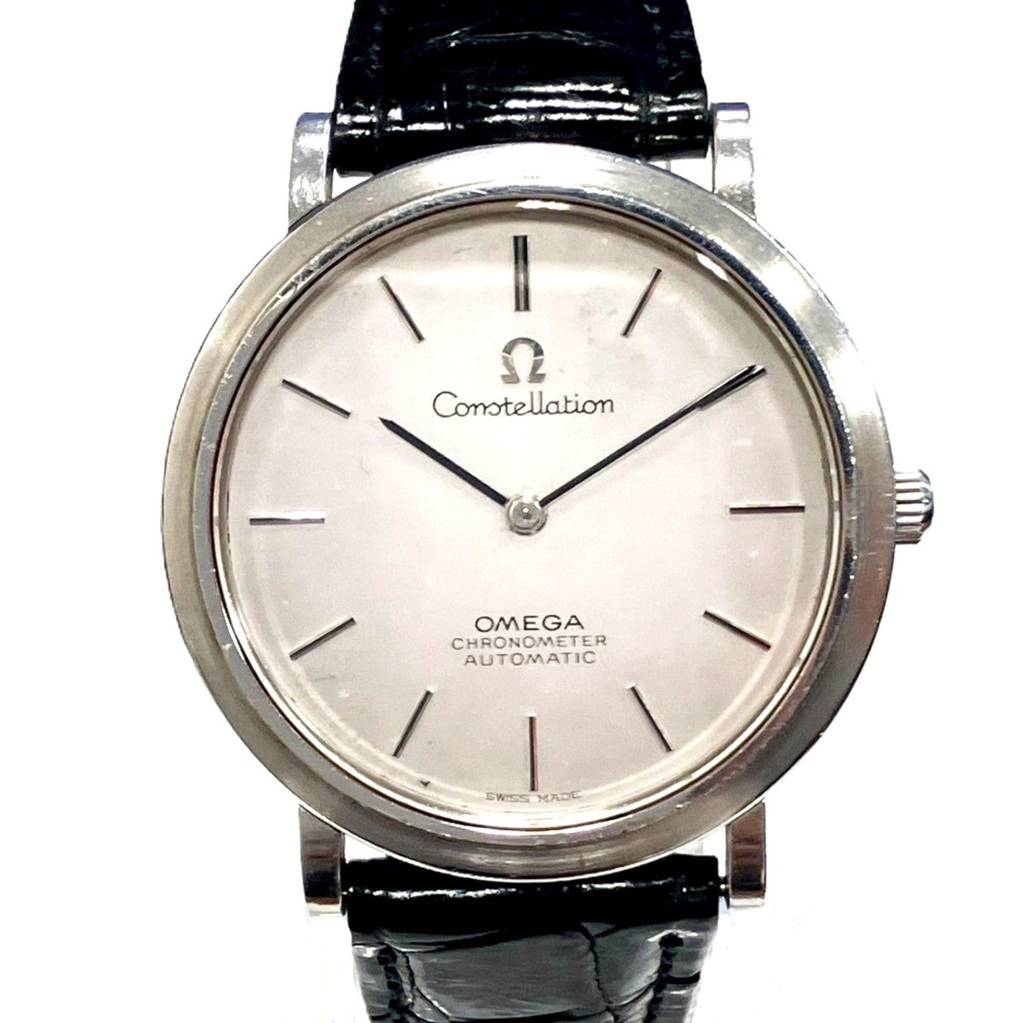Omega Constellation wristwatch, total weight 36.8g, stainless steel, genuine leather strap, automatic movement, silver dial, 157.0001