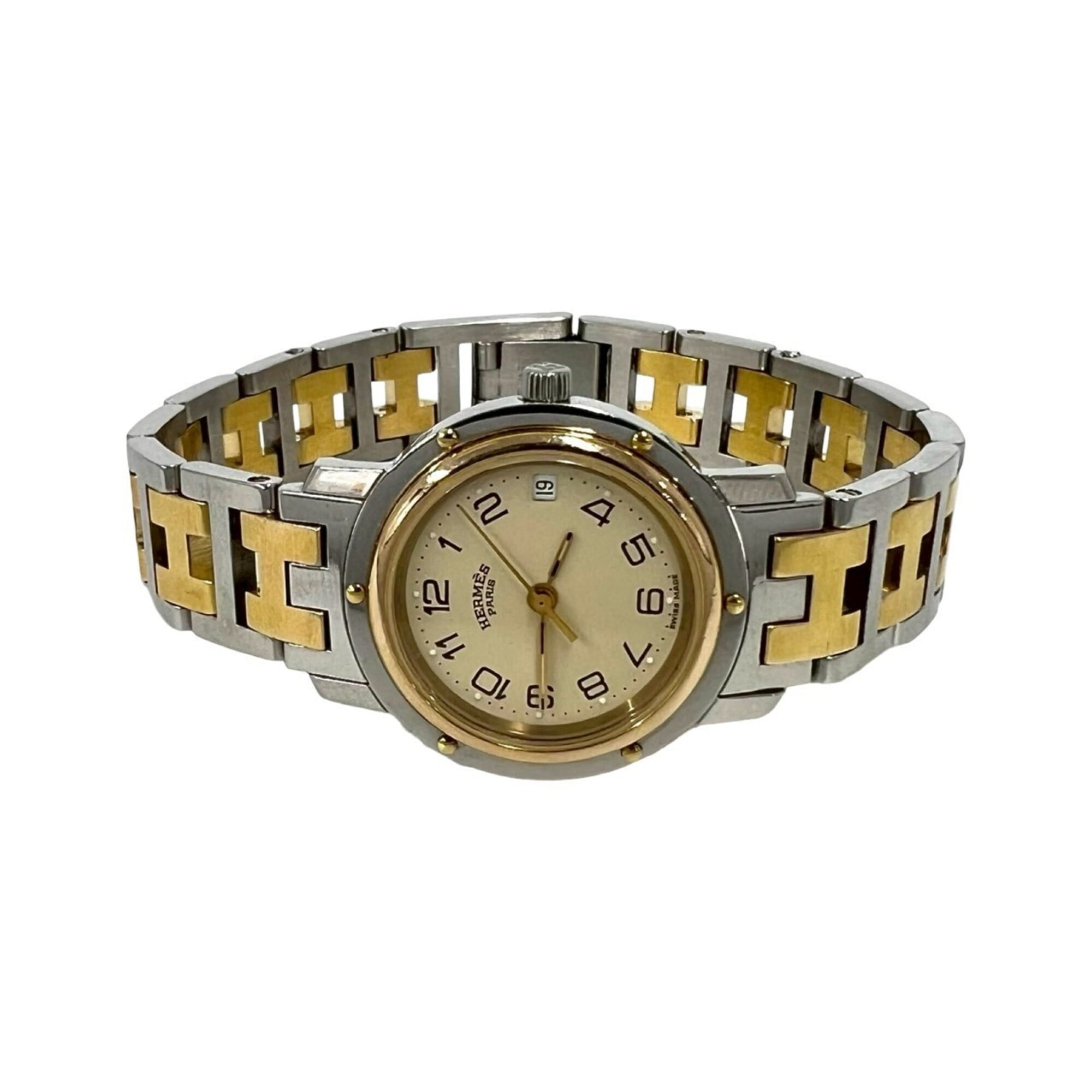 HERMES Clipper Stainless Steel GP Quartz Wrist Silver/Gold 23912