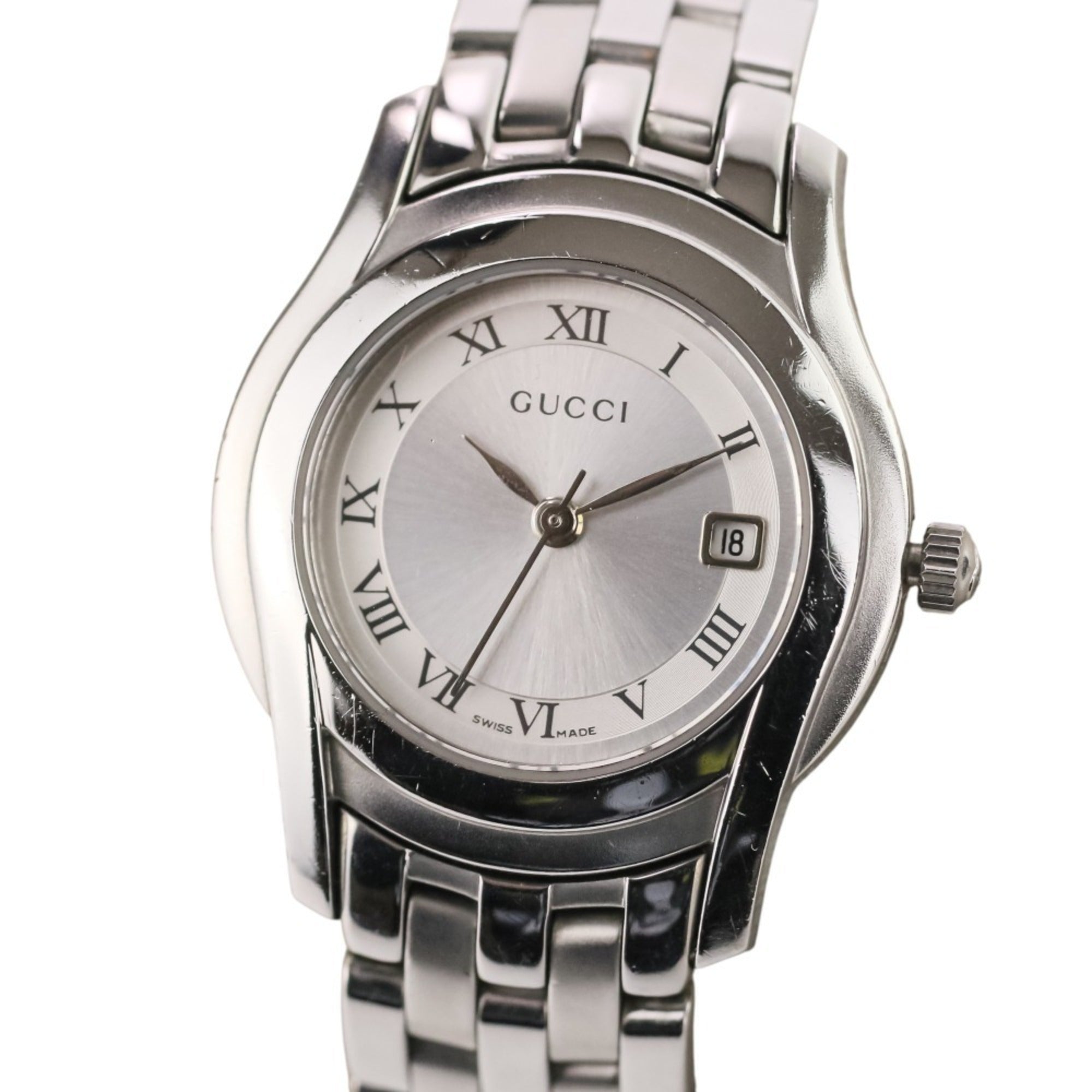 GUCCI Quartz Watch 5500L Silver Sunray Dial Stainless Steel Women's