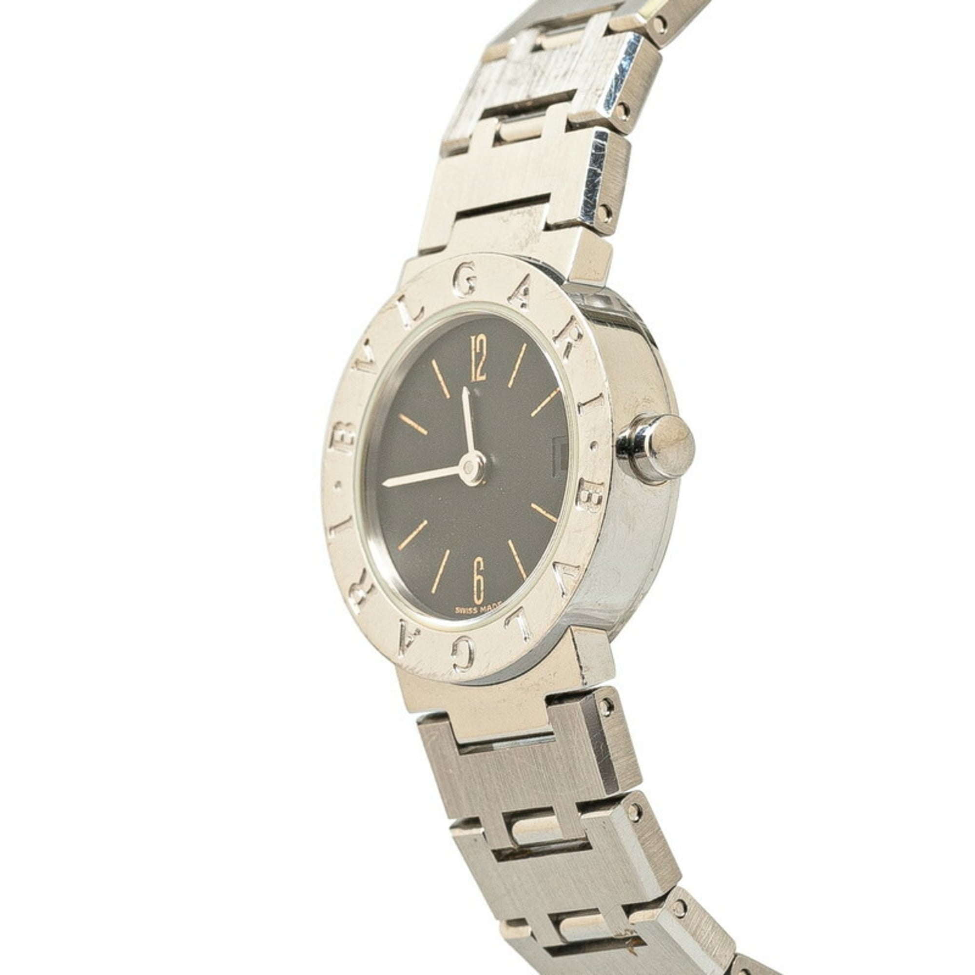 BVLGARI Uhr BB23SS Quarz Schwarz Zifferblatt, Edelstahl, Damenuhr