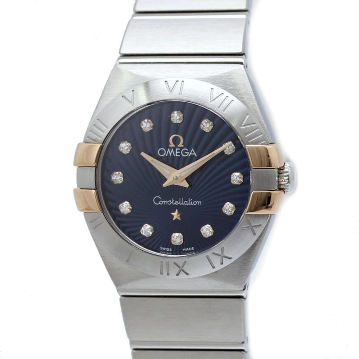 Omega Constellation Brushed 12P Diamond 123.20.24.60.53.002 Blue Dial 24mm Watch