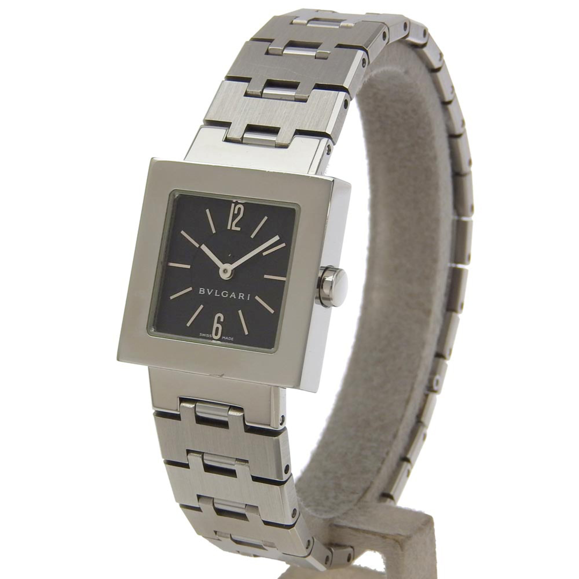BVLGARI Quadrado SQ22SS Stainless Steel Watch with Quartz Movement, Analog Display, Black Dial, for Women