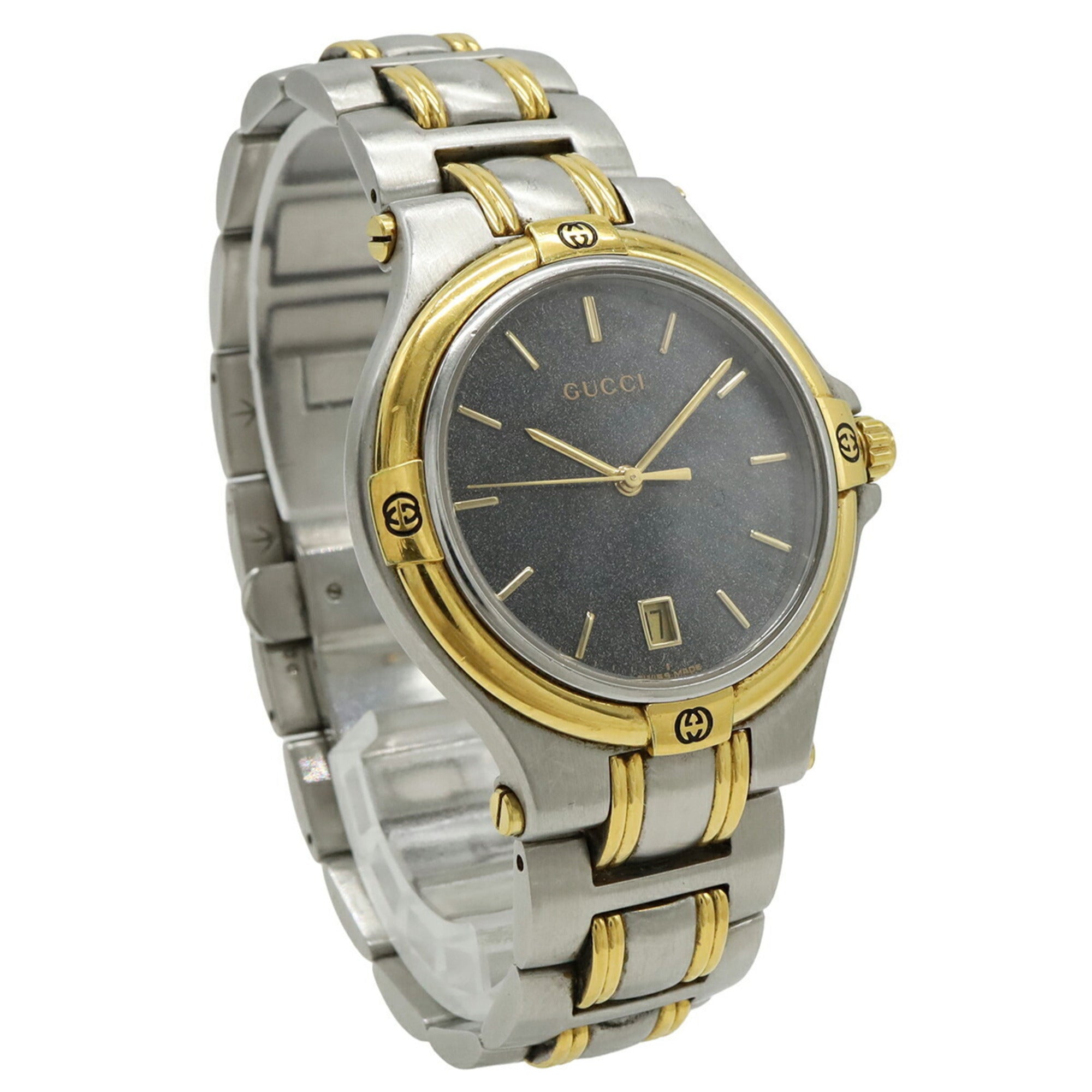 GUCCI Men's Quartz Watch 9040M, Black Dial, Date Display, Stainless Steel