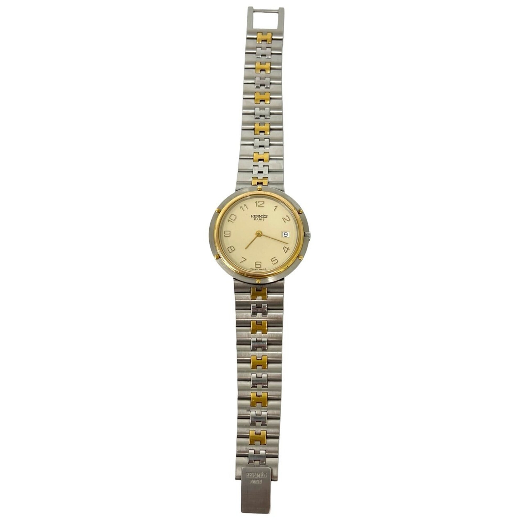 HERMES Clipper Stainless Steel GP Quartz Wristwatch, Silver/Gold, 32086