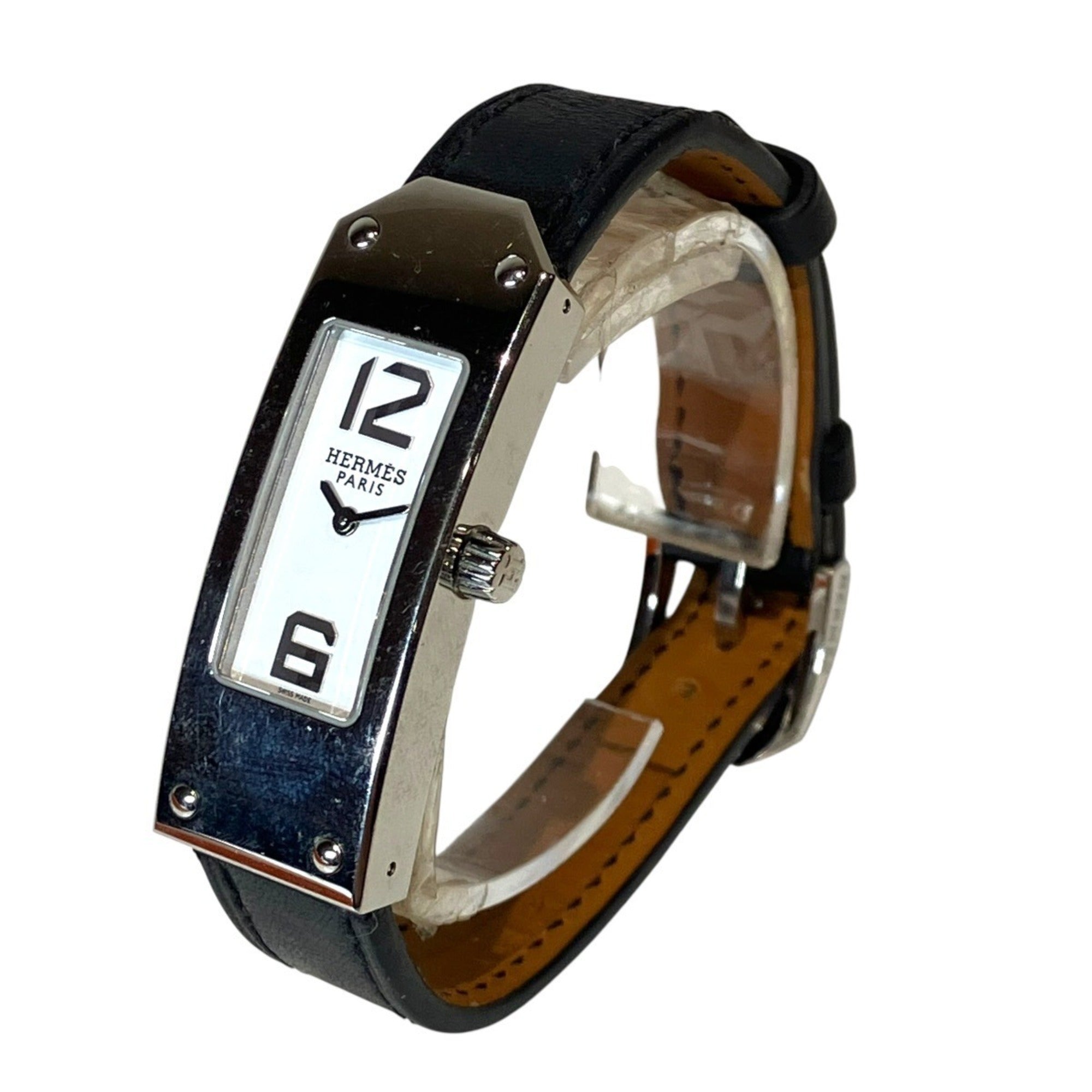 Hermes Kelly II watch, model, total weight 24.2g, stainless steel, genuine leather strap, quartz movement, white dial, KT1.210.
