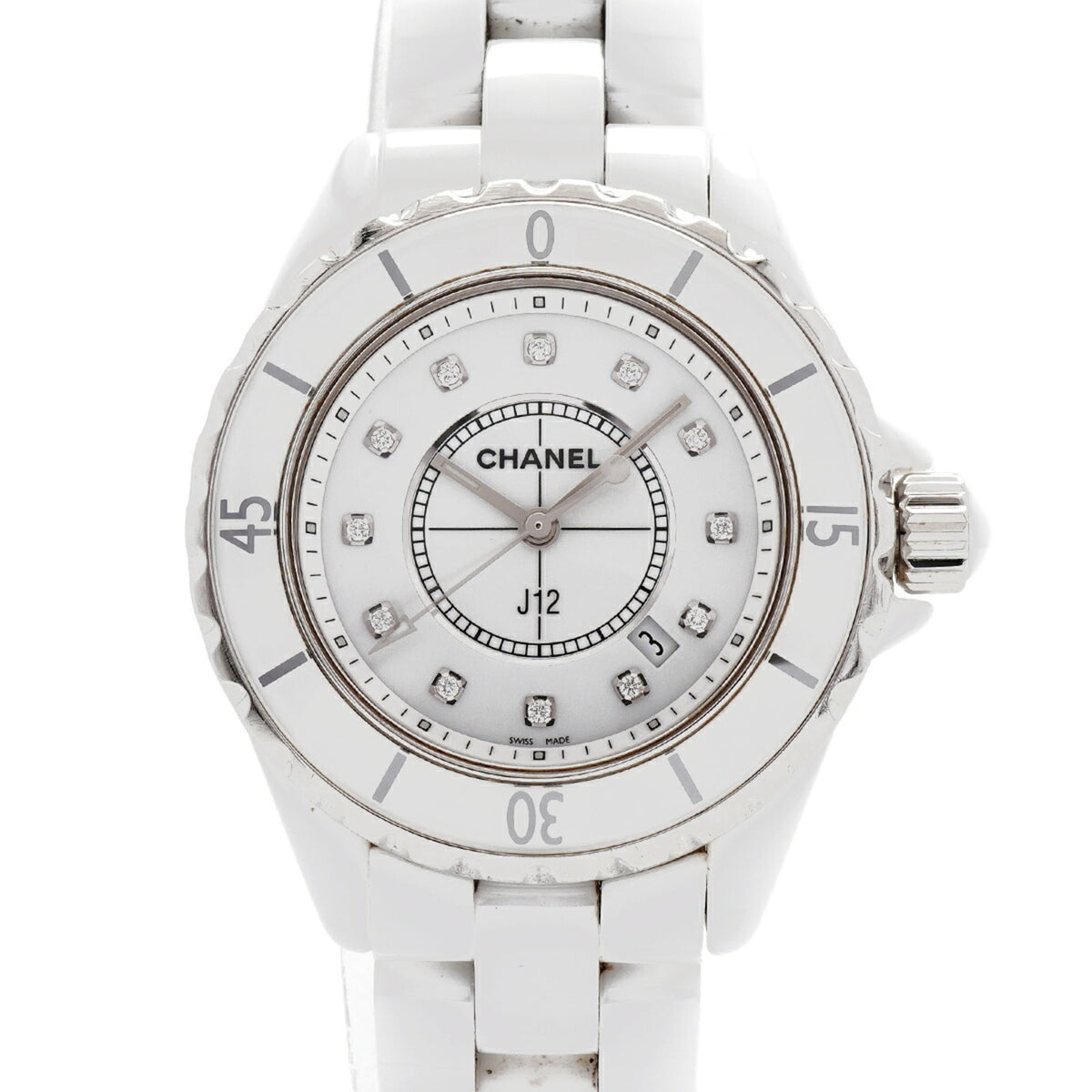 Chanel J12 12P Diamond H1628 White Dial 33mm Watch