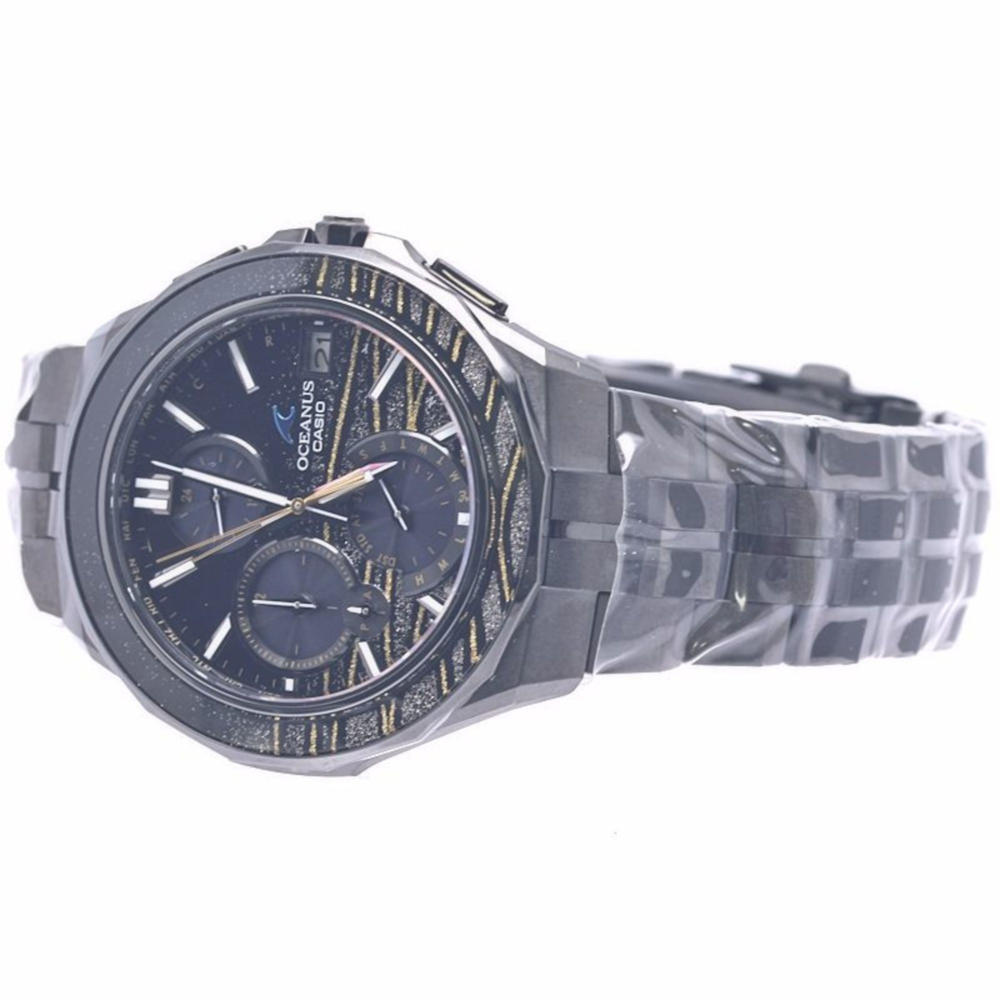 CASIO Oceanus Manta OCW-S5000MES-1AJR herenhorloge van titanium met Maki-Bokashi-goudkleurig rimpelpatroon (gelimiteerde oplage van 300 stuks) 40277