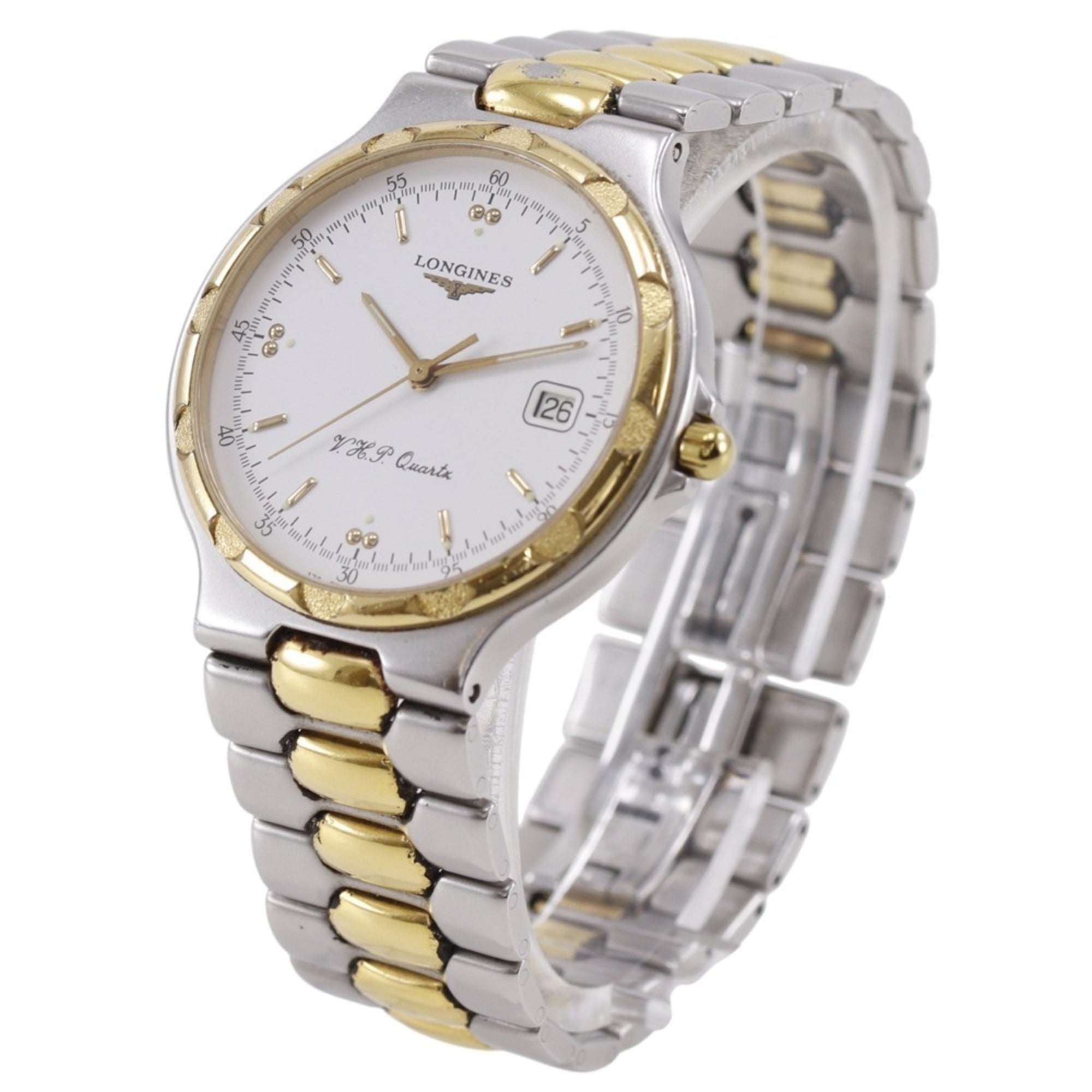 Longines Conquest 4018 Watch, Stainless Steel with Gold Plating, White Dial, Quartz, Analog, Men's.